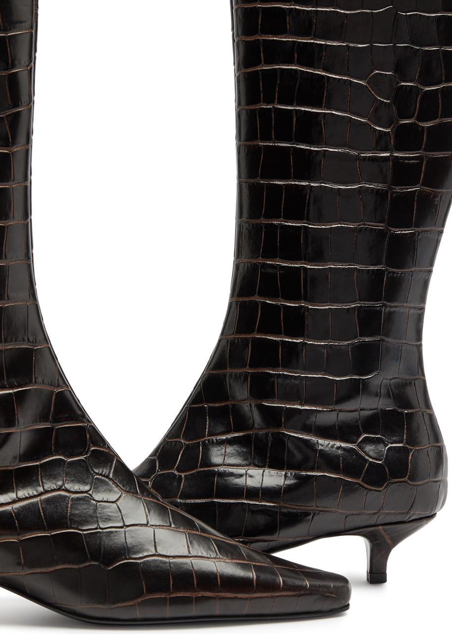 40 crocodile-effect leather knee-high boots 