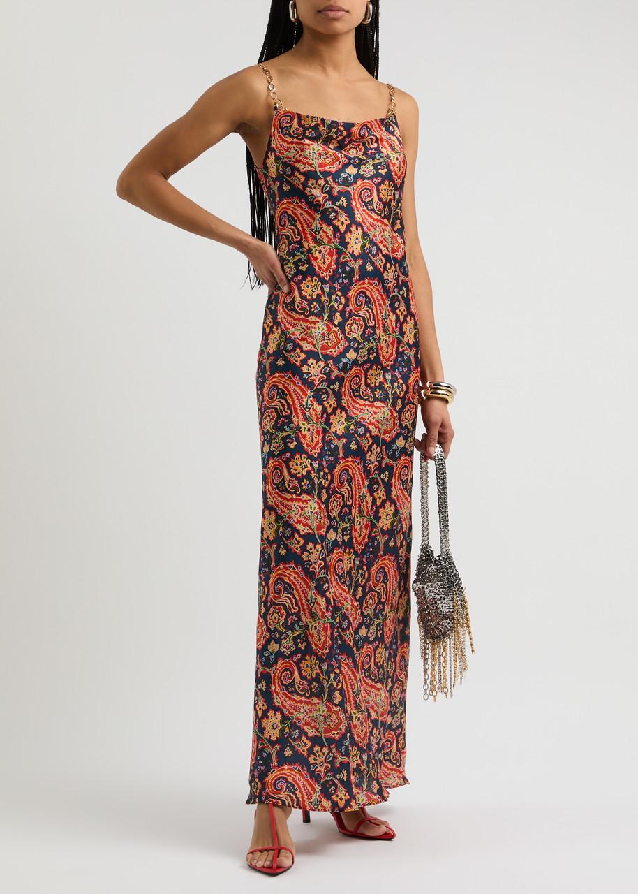 Printed satin maxi dress