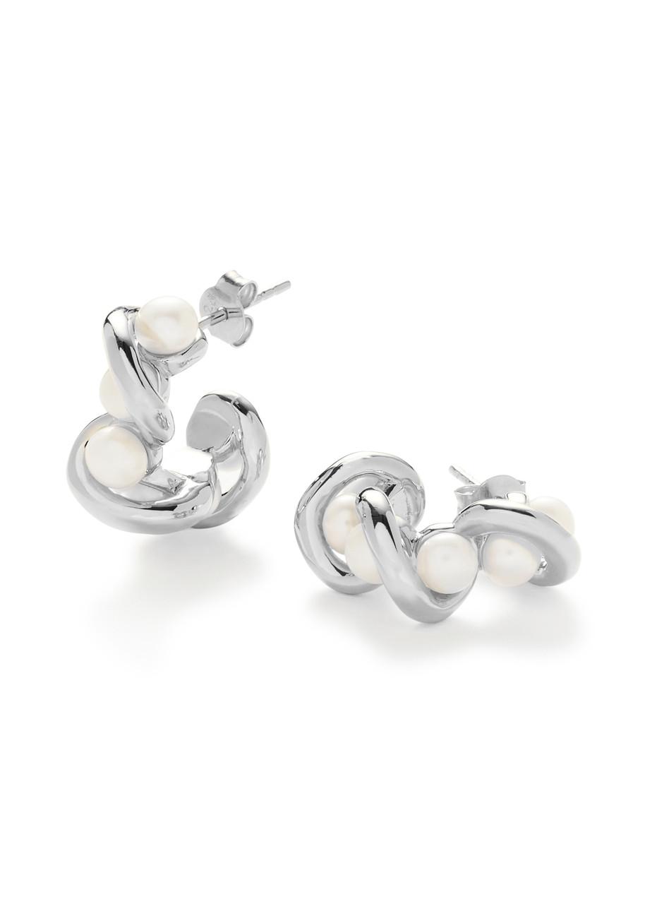 Molten pearl and silver-plated hoop earrings 