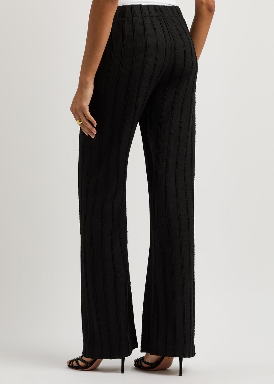 Striped straight-leg knitted trousers