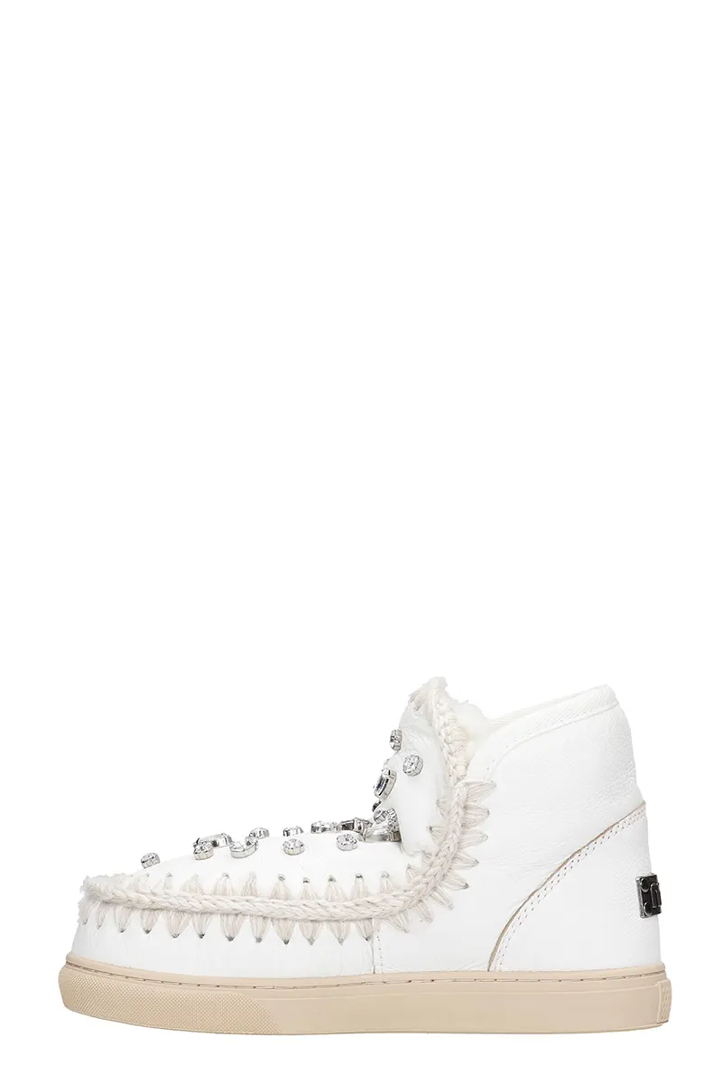 Mou Eskimo Sneaker Low Heels Ankle Boots In White Leather