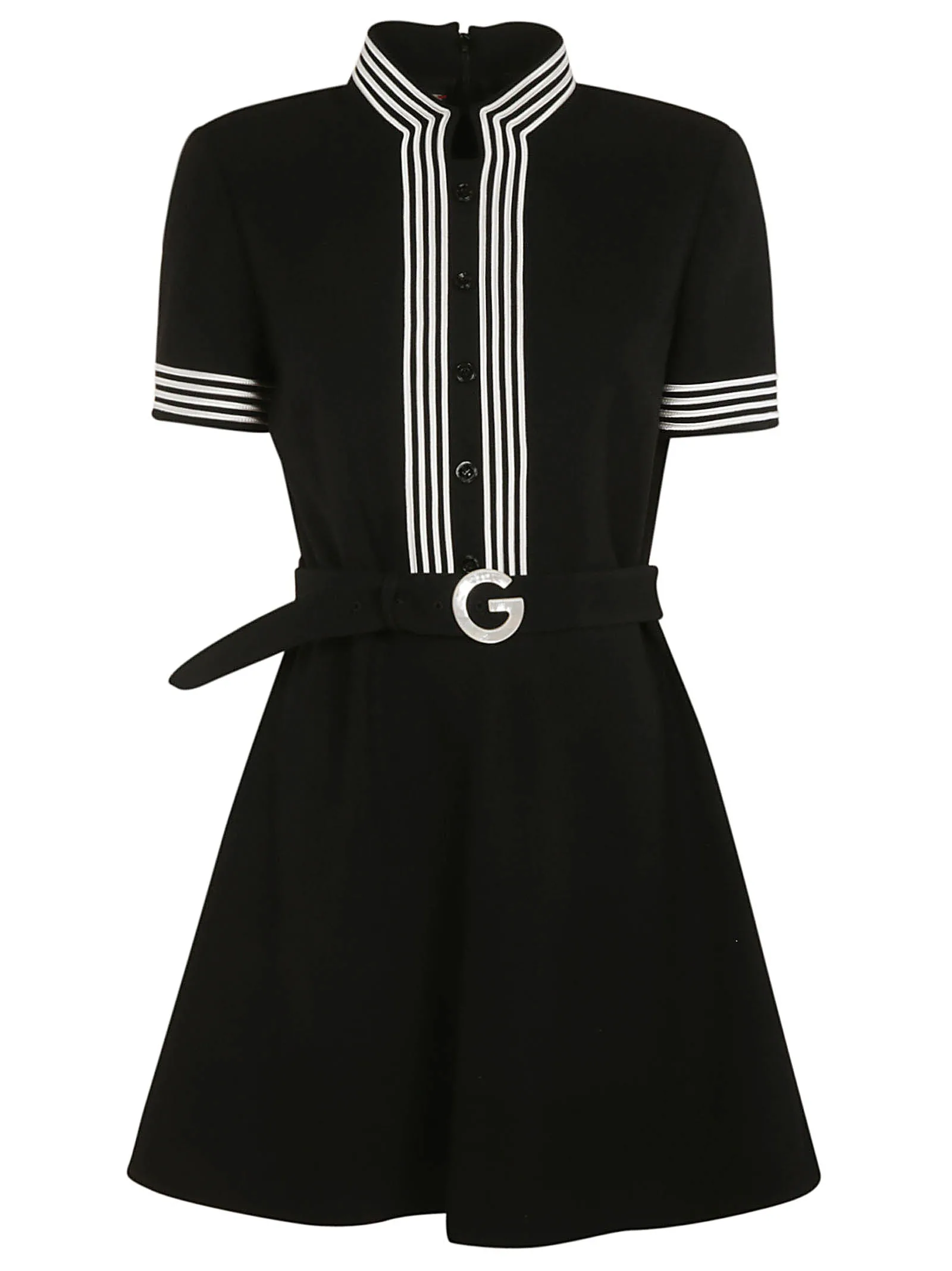 Gucci Stripe Trimmed Belted Flared Dress