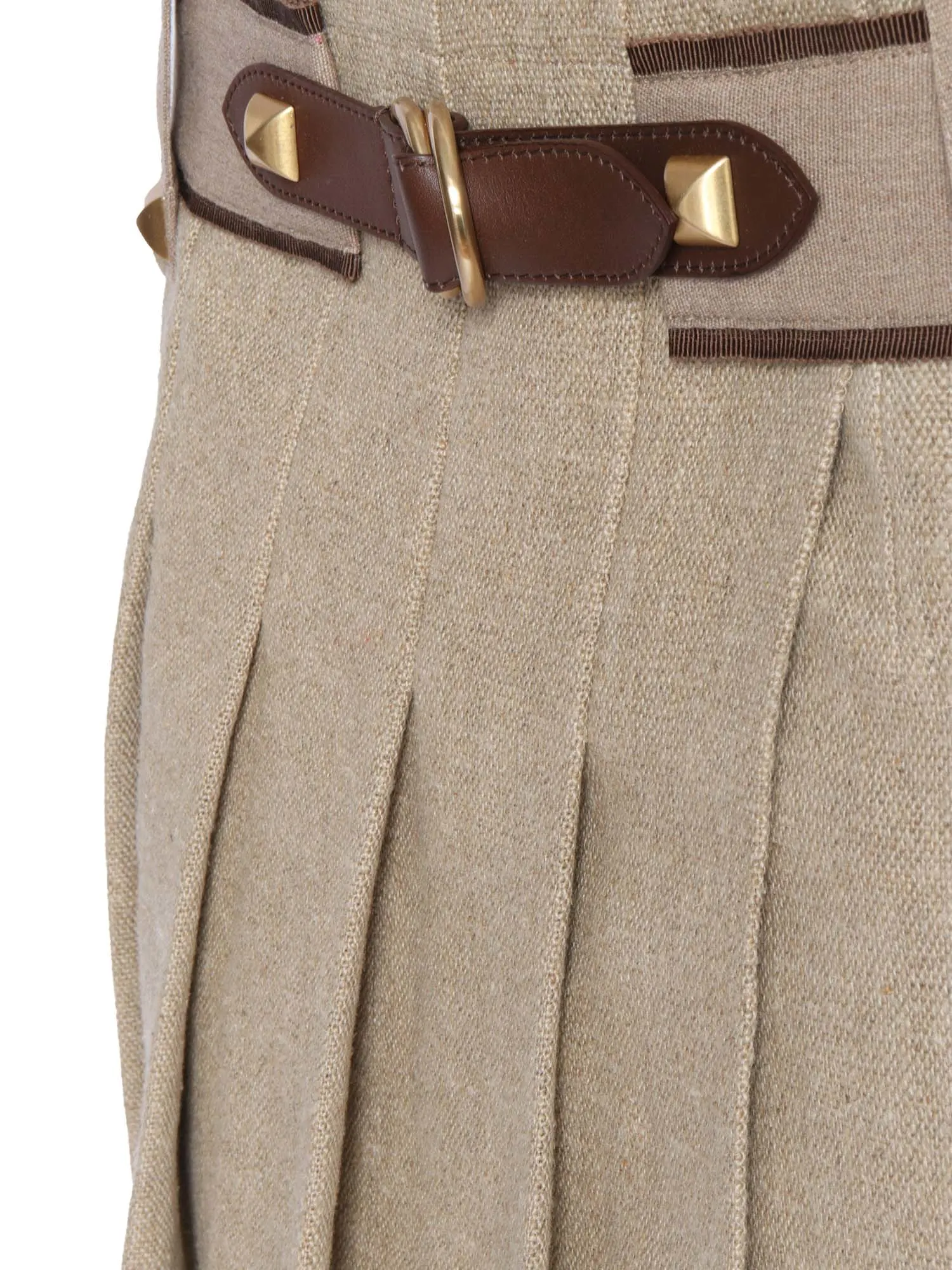 Brown Pleated Linen Skirt