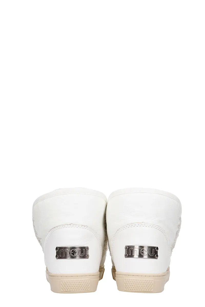 Mou Eskimo Sneaker Low Heels Ankle Boots In White Leather