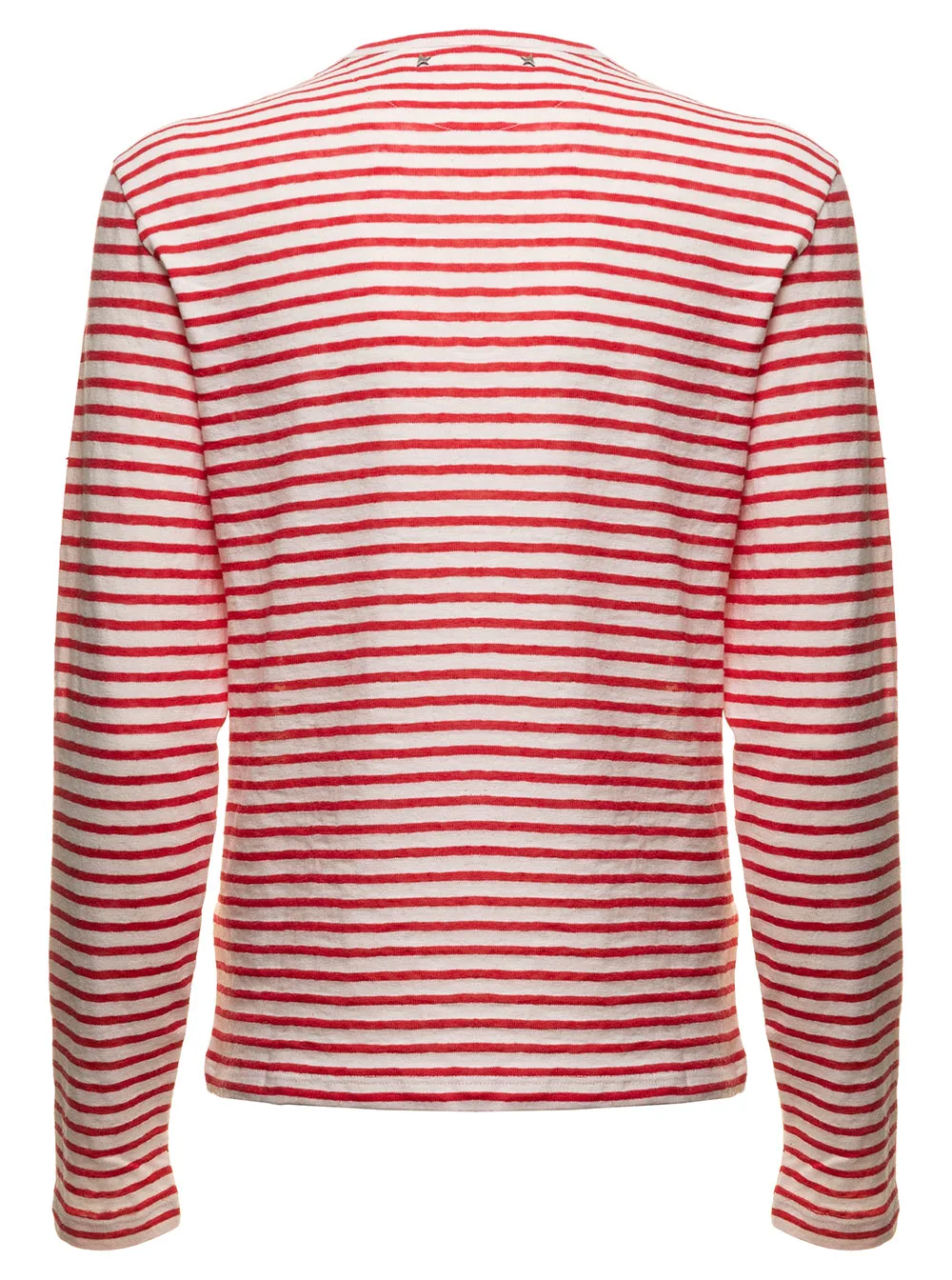 White And Red Striped Long Sleeved T-shirt With Print Golden Goose Woman