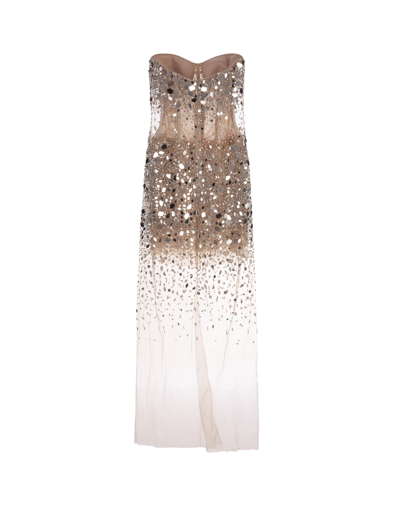 Nude Tulle Mini Dress With Degradé Crystal Embellishments