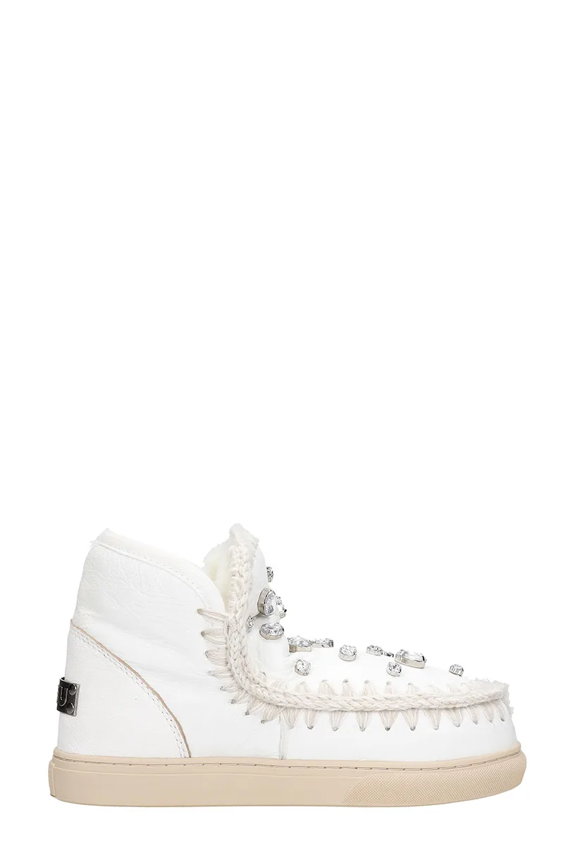 Mou Eskimo Sneaker Low Heels Ankle Boots In White Leather