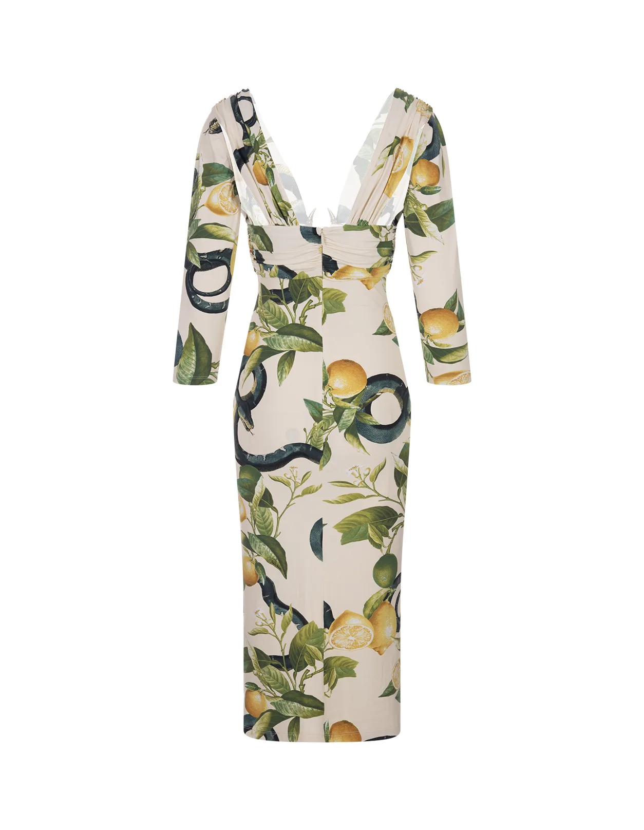 Ivory Midi Dress With Lemons Print