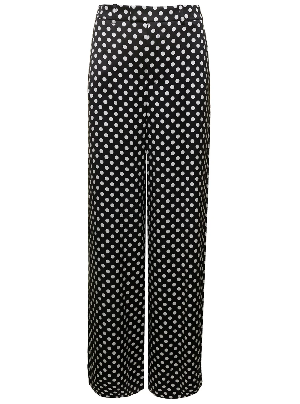 Black And White Palazzo Pants With Polka Dots Motif In Satin Woman