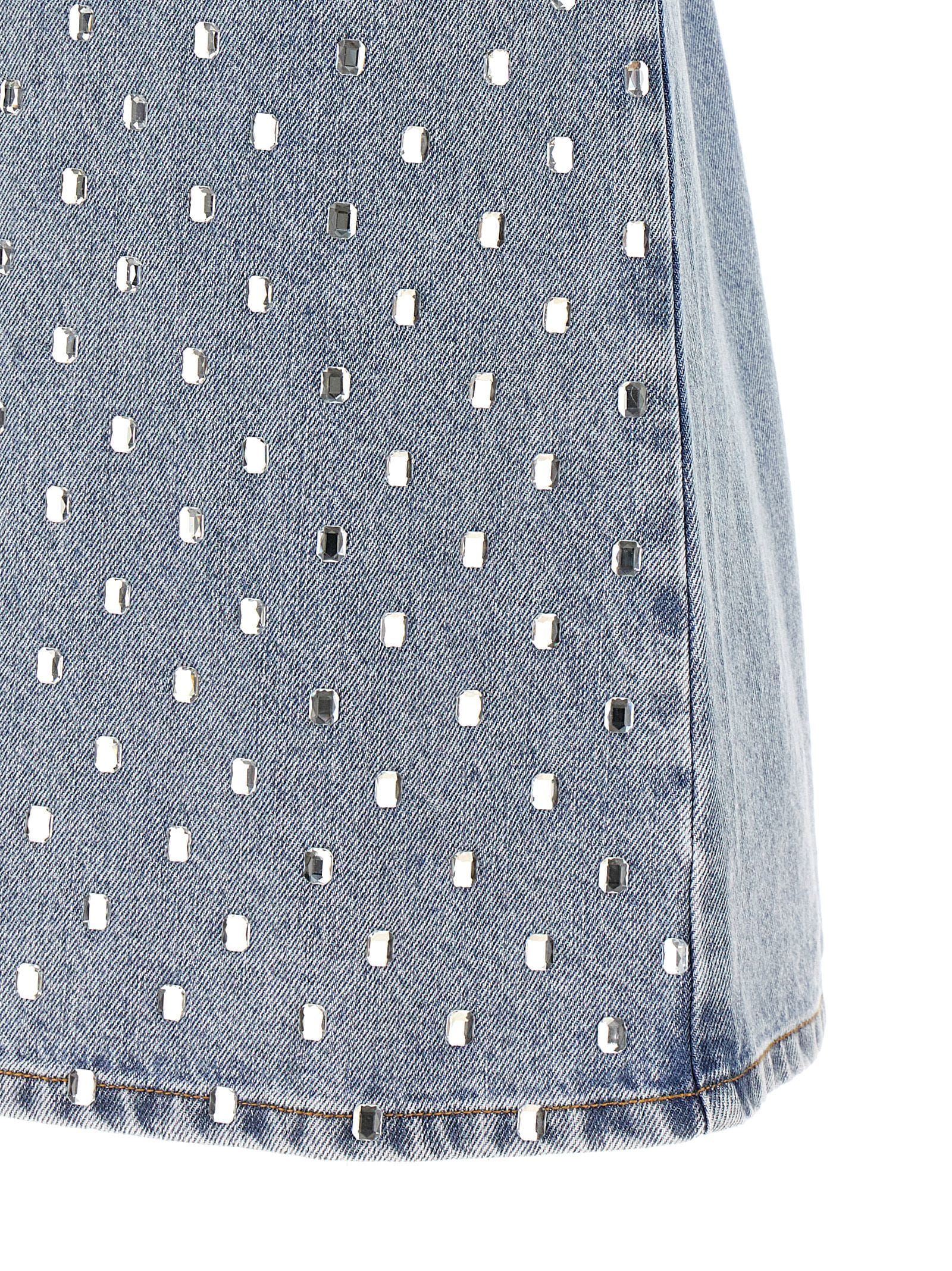 Square Rhinestone Denim Mini Dress