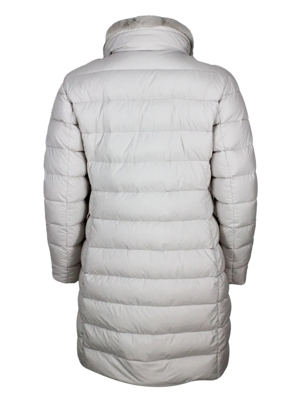 Long Double-breasted Down Jacket With A Feminine Line Padded With Real Goose Down With Detachable Fur Collar