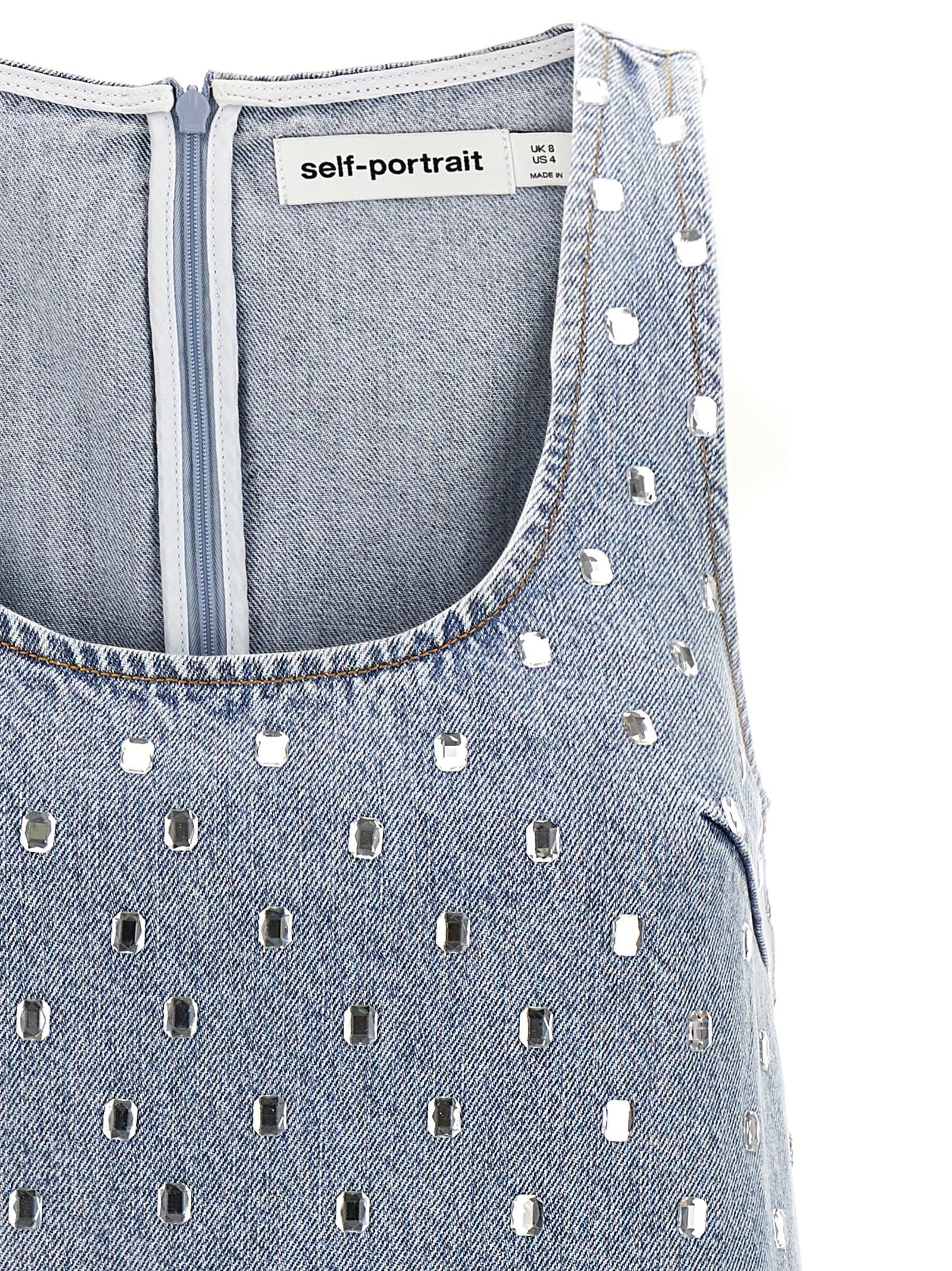 Square Rhinestone Denim Mini Dress