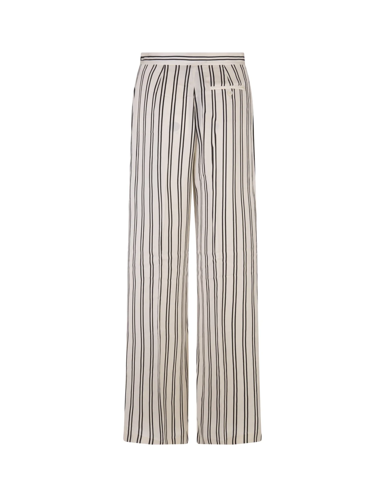 Cream Satin Striped Wide Leg Trousers