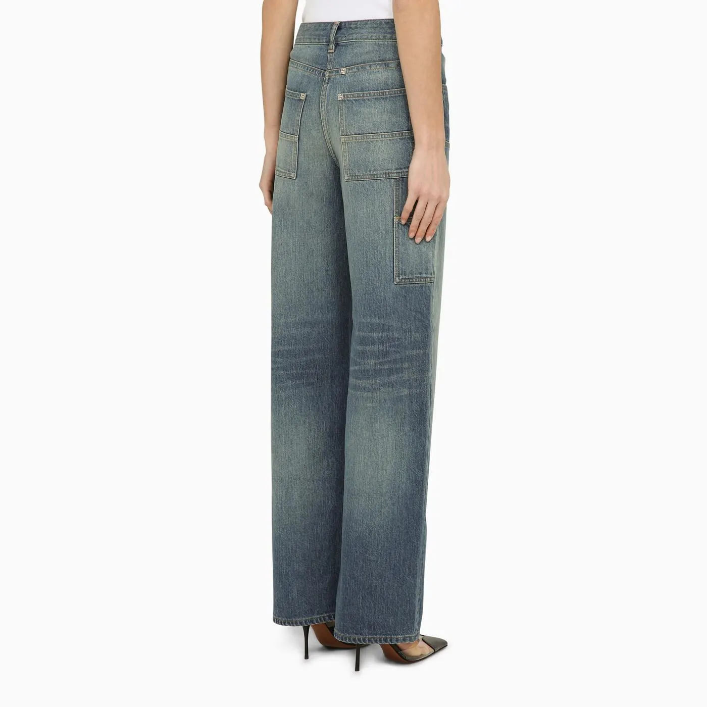 Deep Blue Wide Jeans With Appliqu\u00e9s