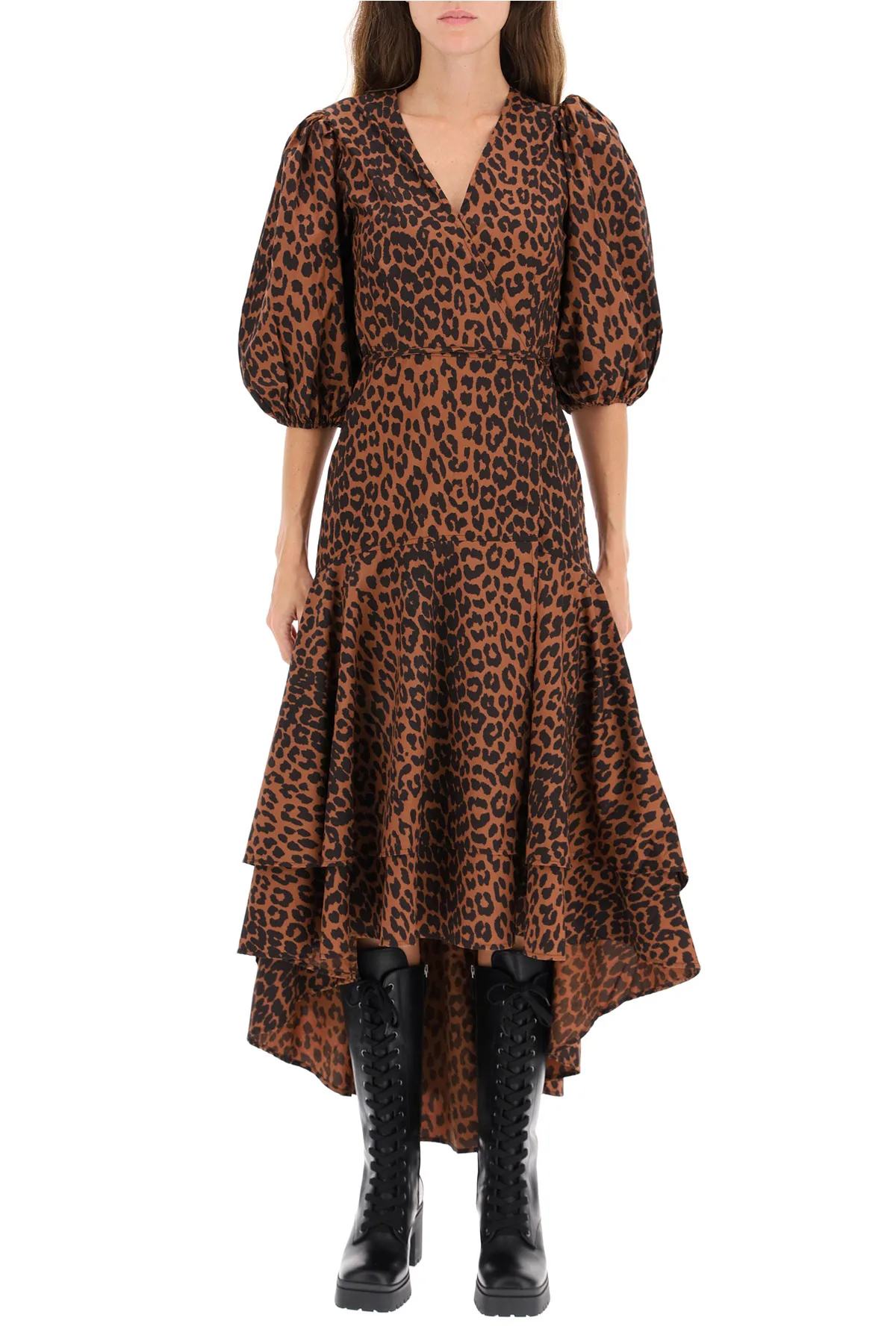 Ganni Asymmetrical Leopard Print Dress