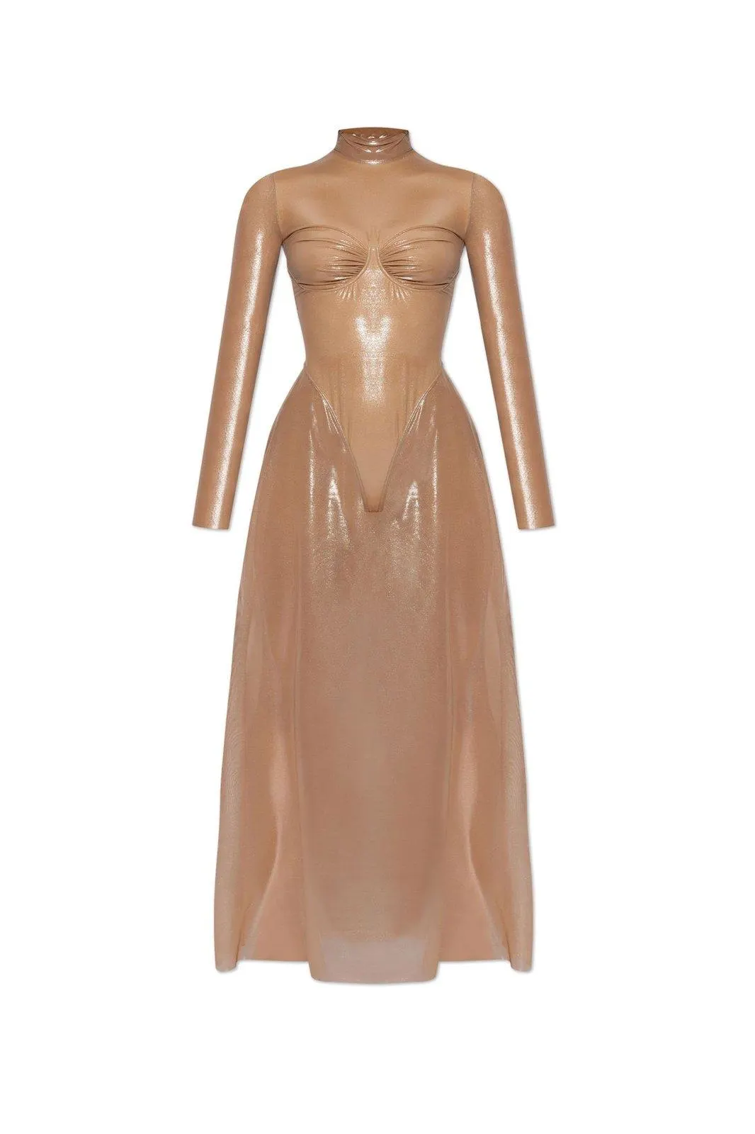 Lamé Semi-Sheer Panel Maxi Dress