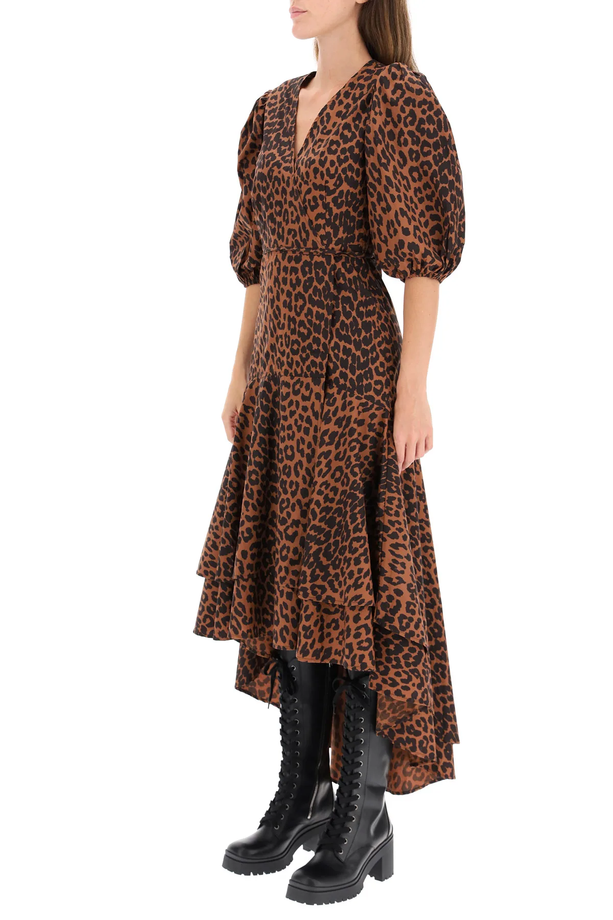 Ganni Asymmetrical Leopard Print Dress