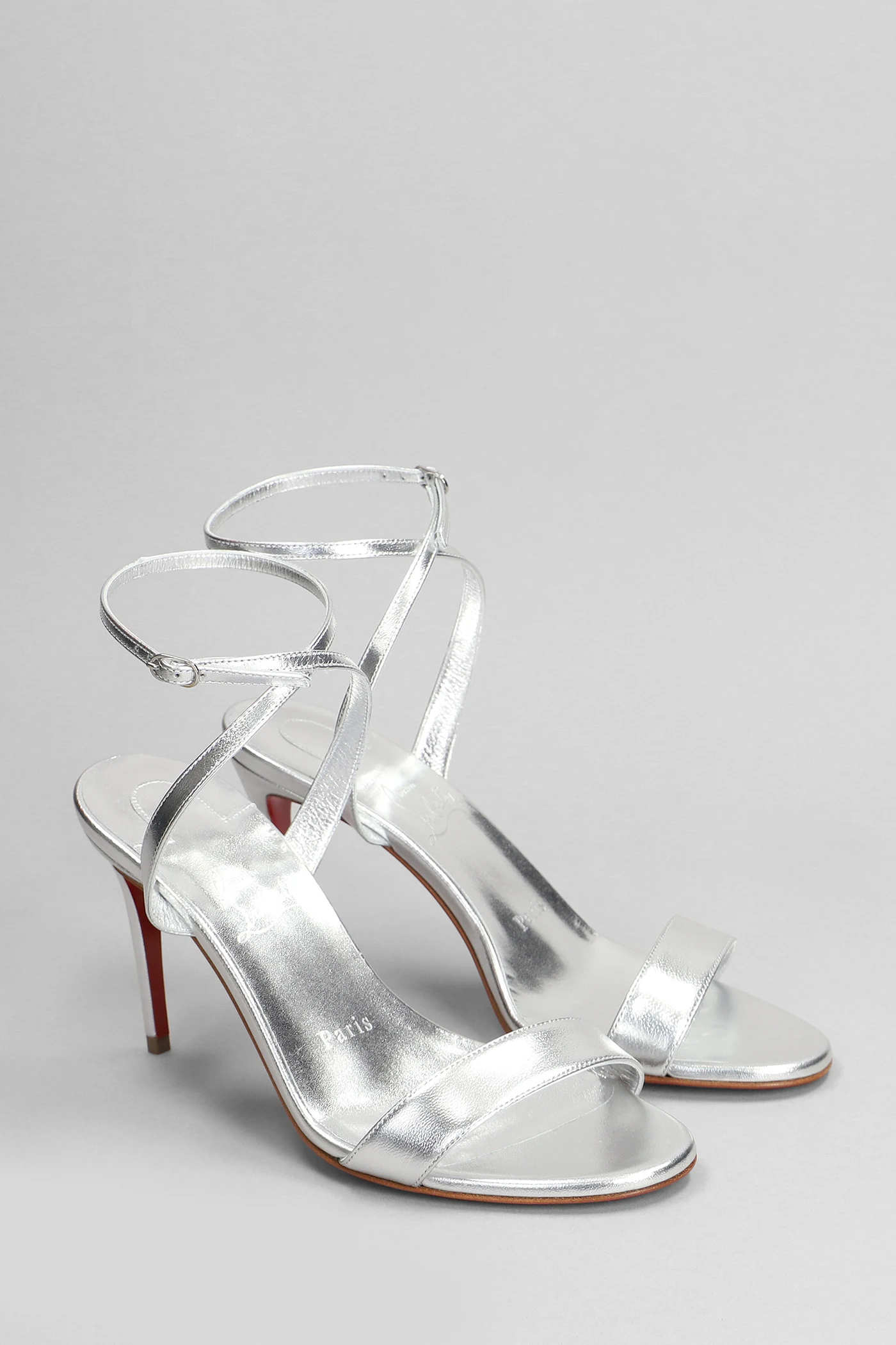 Loubigirl 85 Sandals In Silver Leather