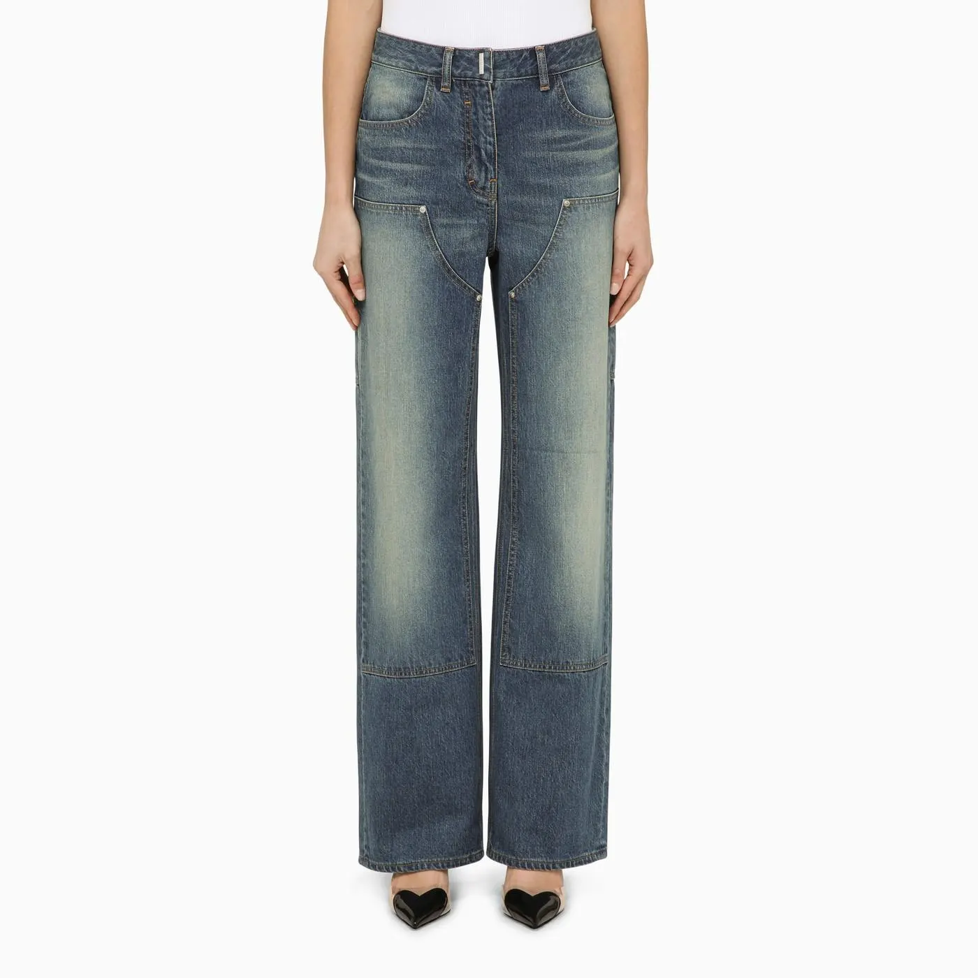 Deep Blue Wide Jeans With Appliqu\u00e9s