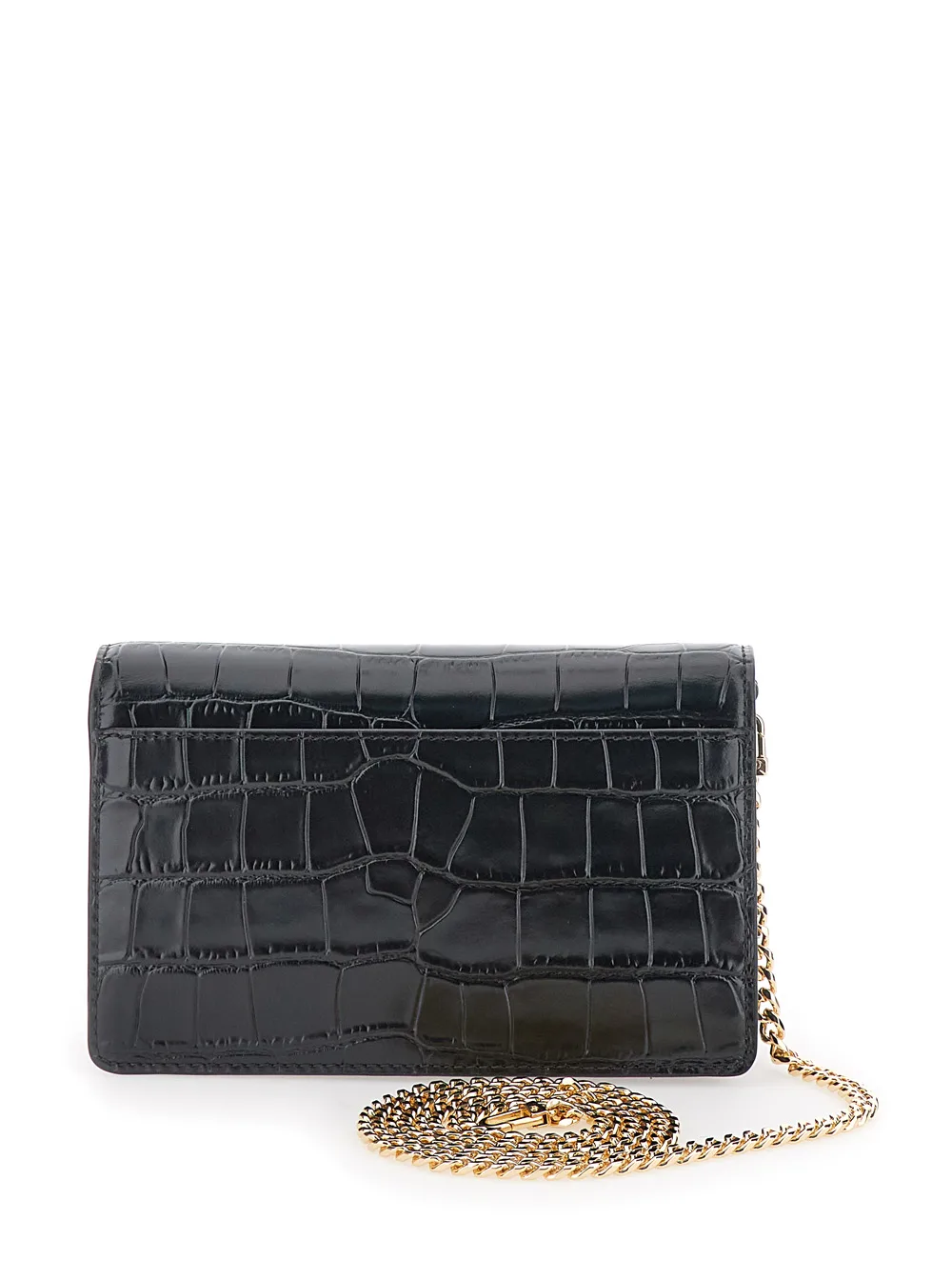 Black Shoulder Bag With Logo Lettering And Crocodile Pattern In Leather Woman