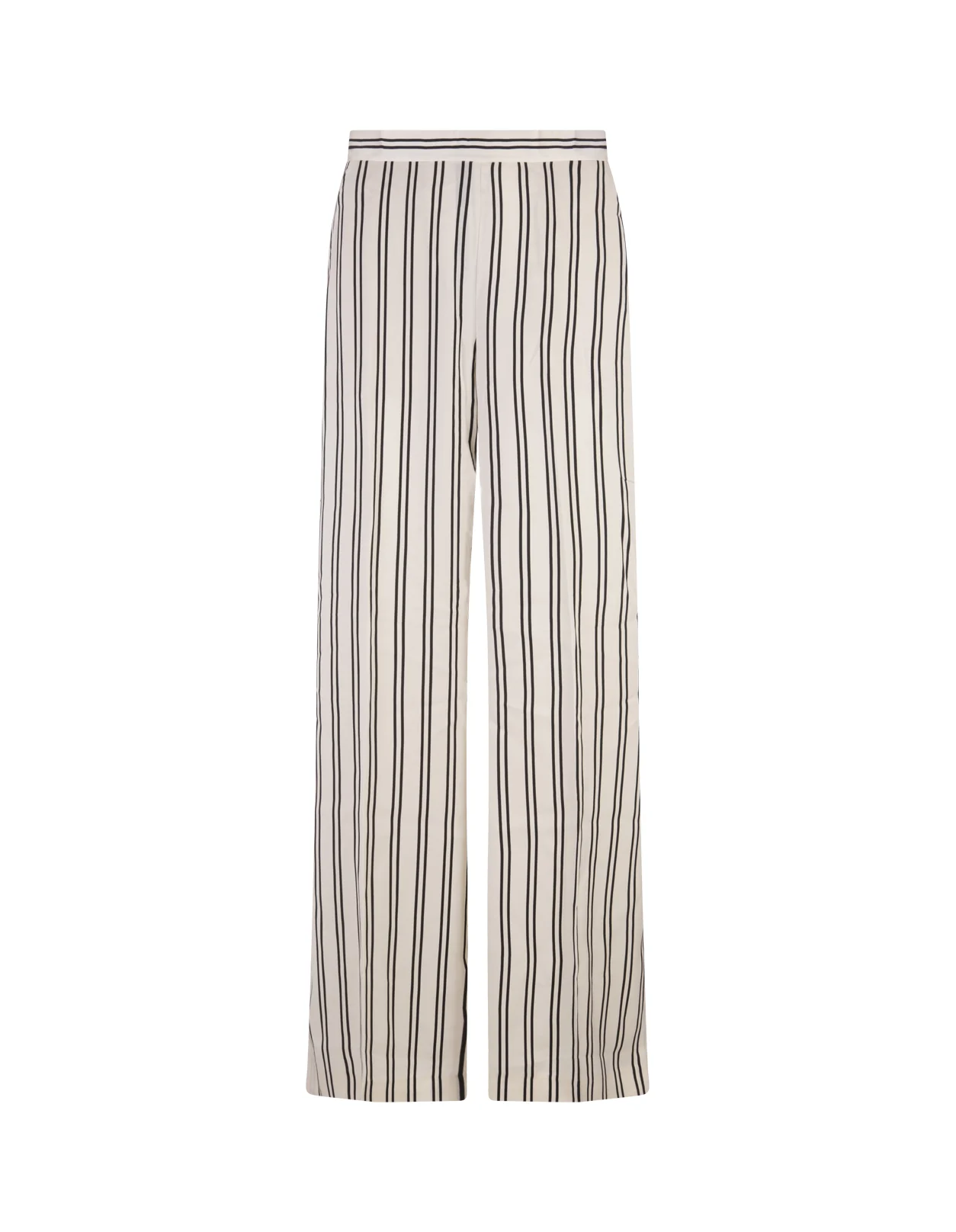 Cream Satin Striped Wide Leg Trousers