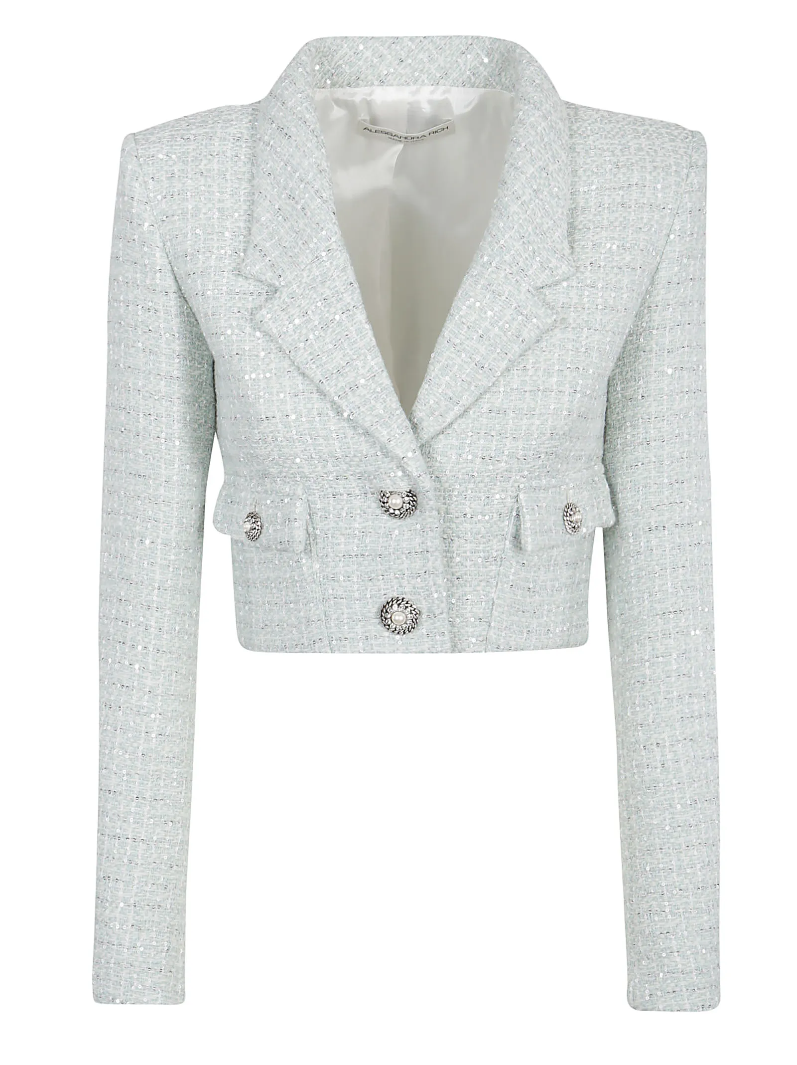 Alessandra Rich Sequin Tweed Cropped Boxy Jacket