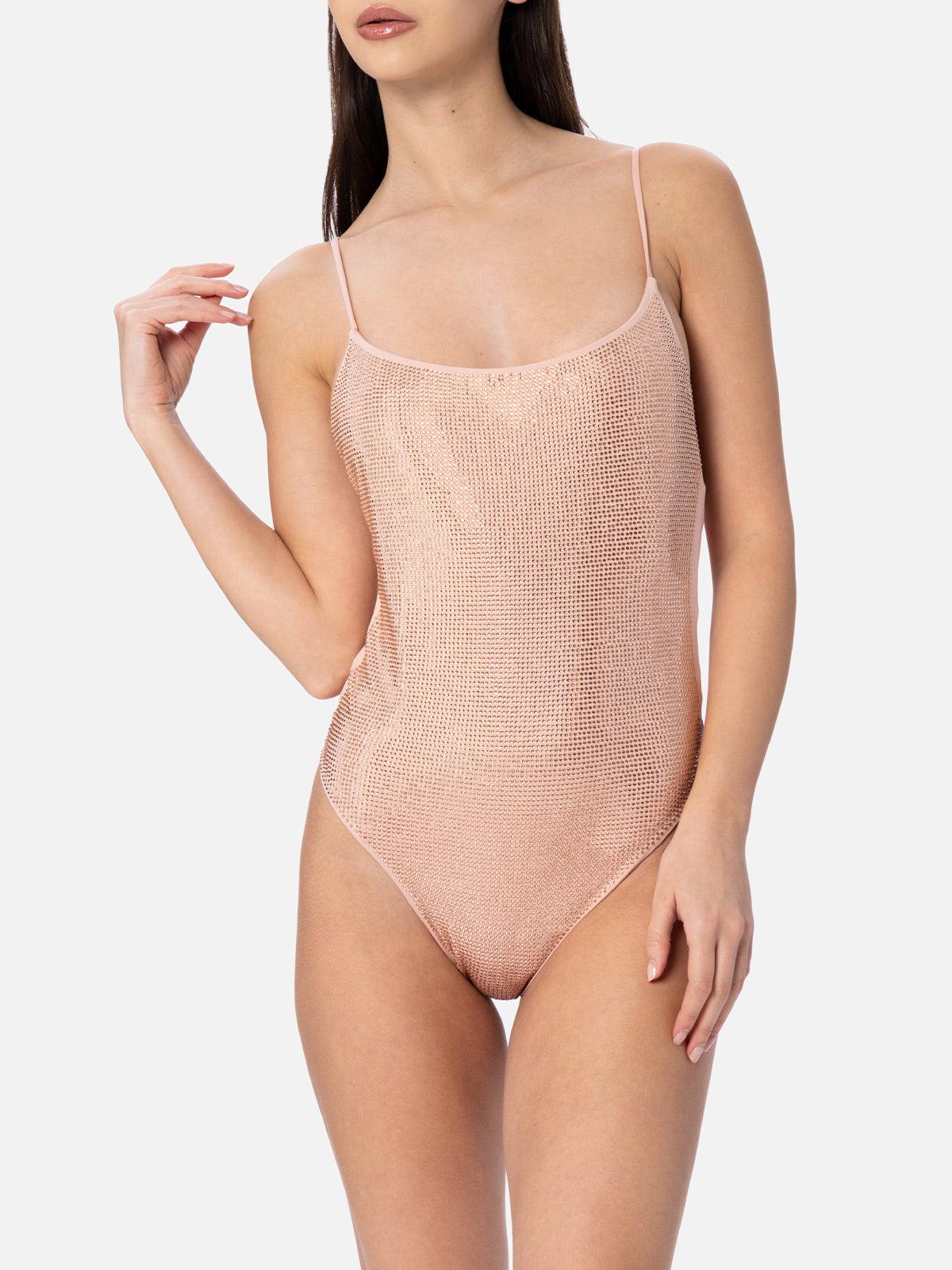 Woman Pale One-piece Swimsuit Cecille With Rhinestones