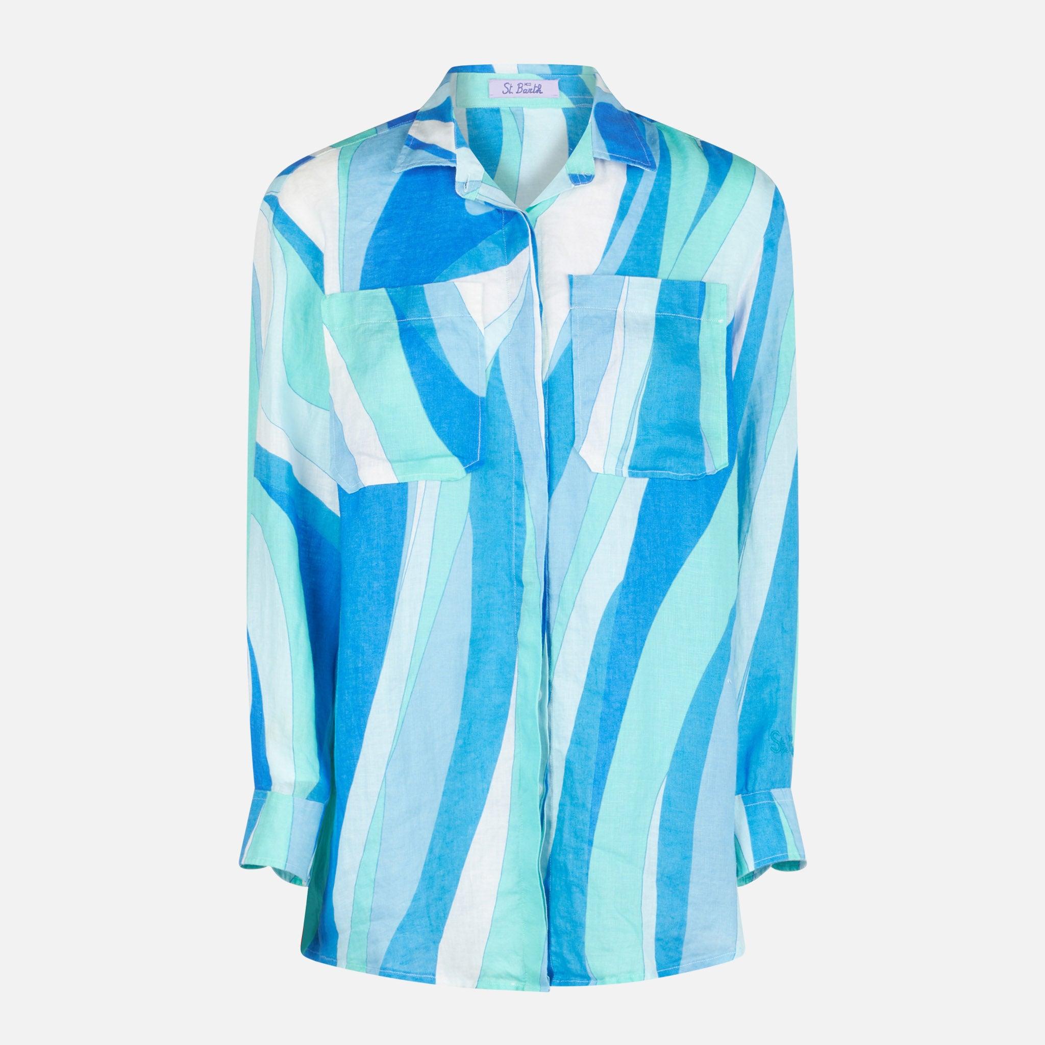 Woman Linen Shirt With Waves