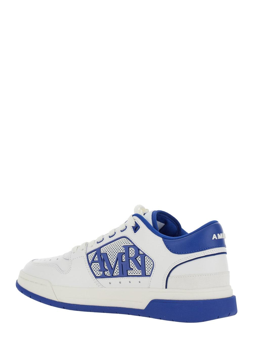 White And Blue Low Top Sneakers With Contrasting Logo Lettering In Cotton Man