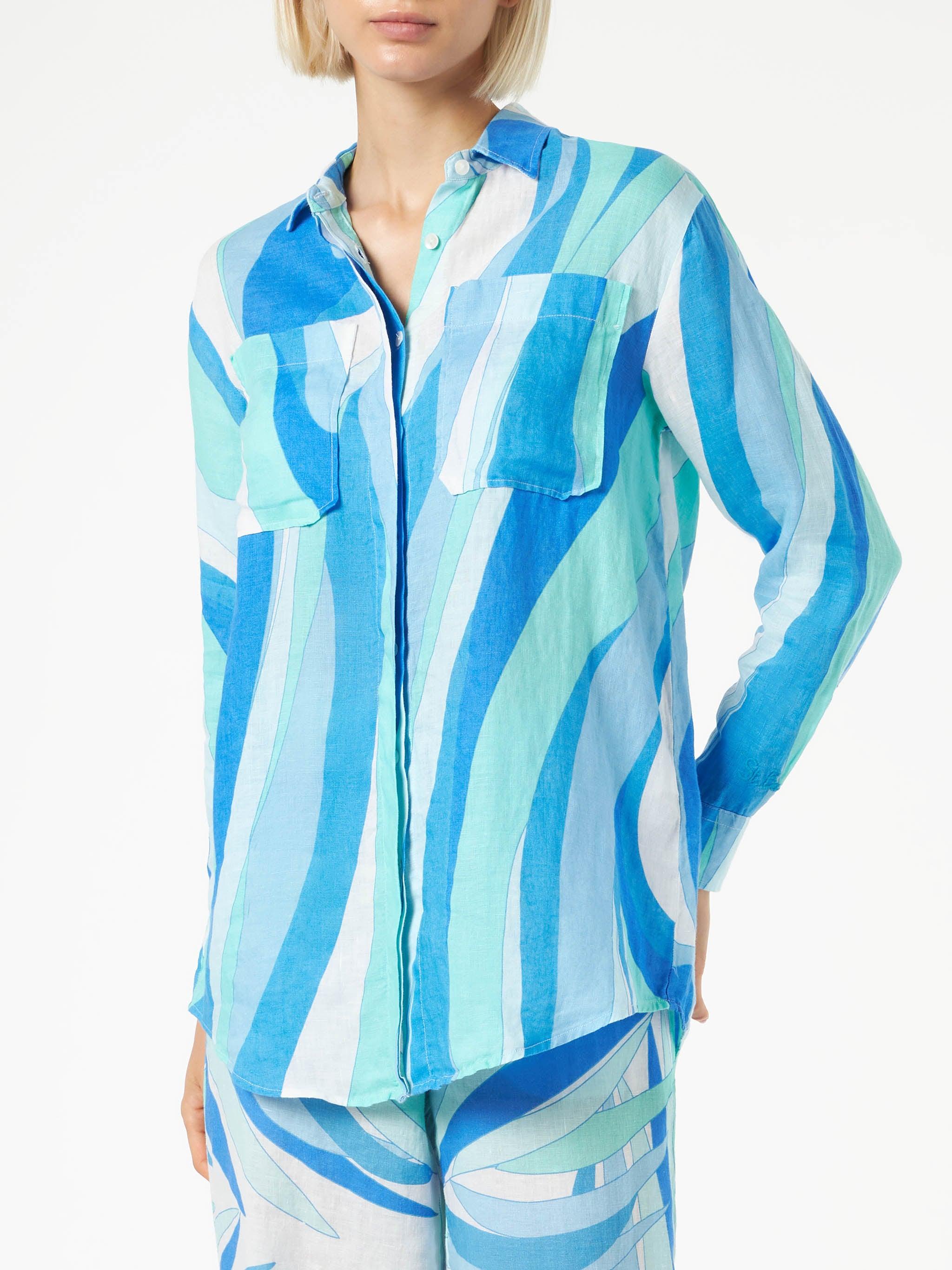 Woman Linen Shirt With Waves