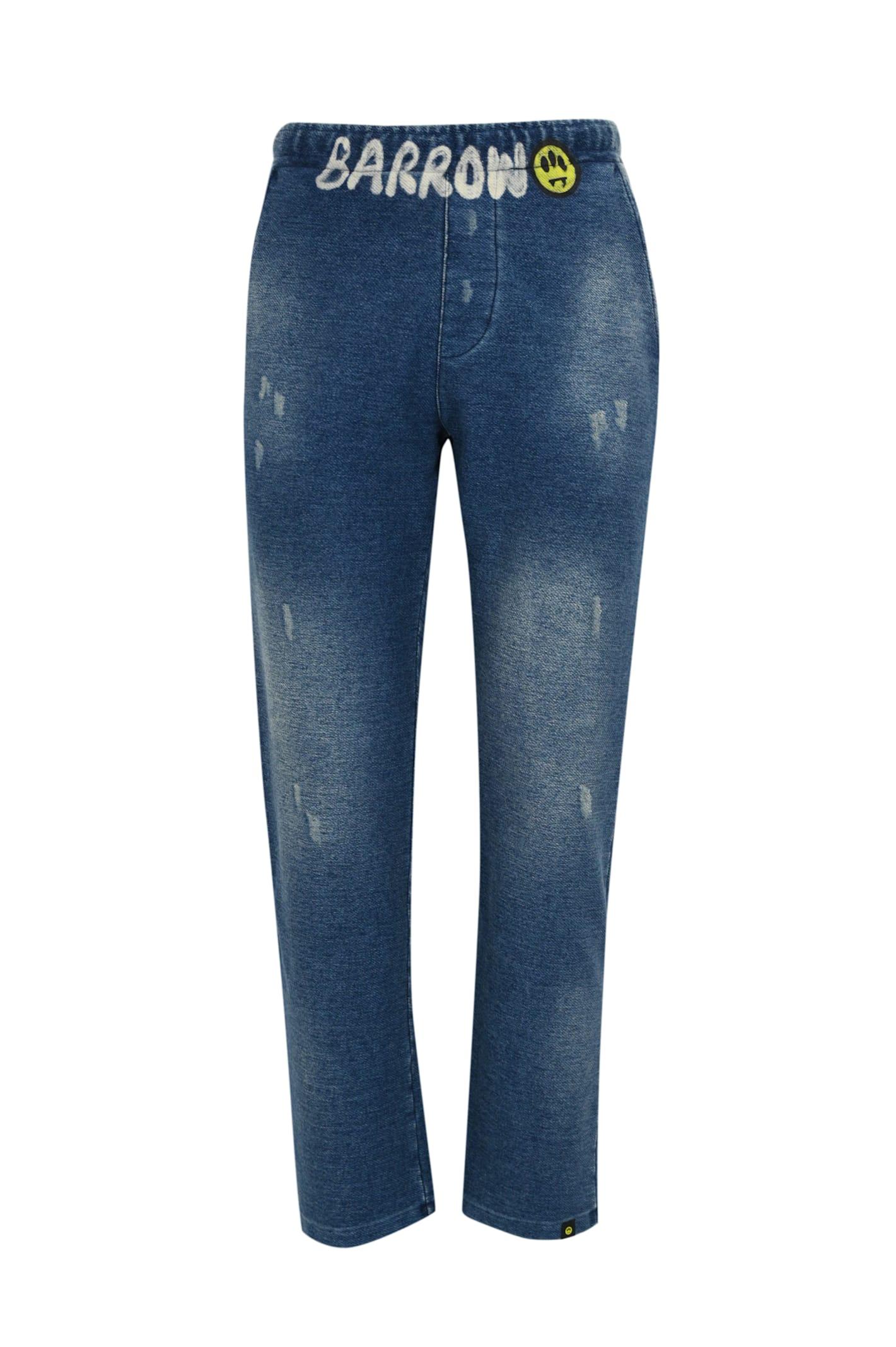 Denim-effect Cotton Trousers With Logo