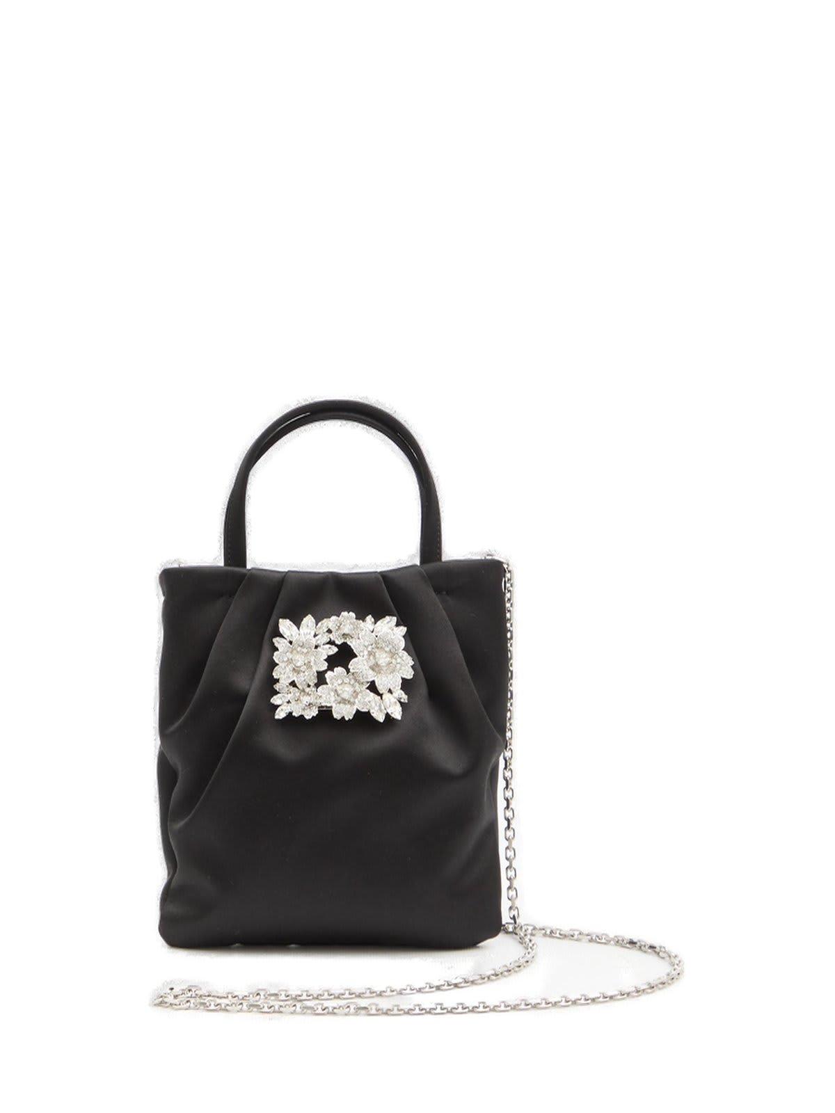 Roger Vivier Drape Pocket Bouquet Buckle Embellished Micro Tote Bag