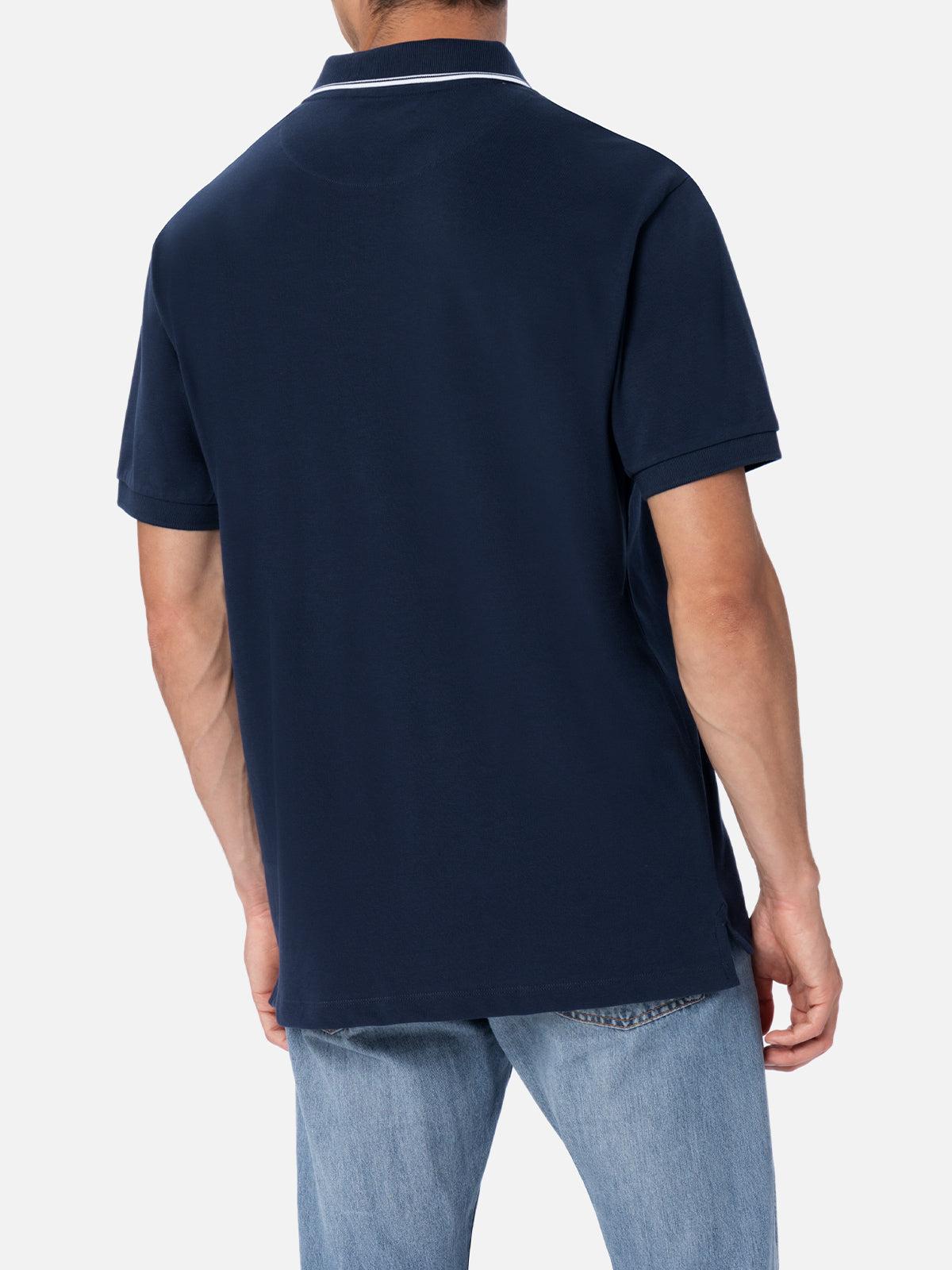 Man Blue Cotton Piquet Polo Shirt Beverly Hills