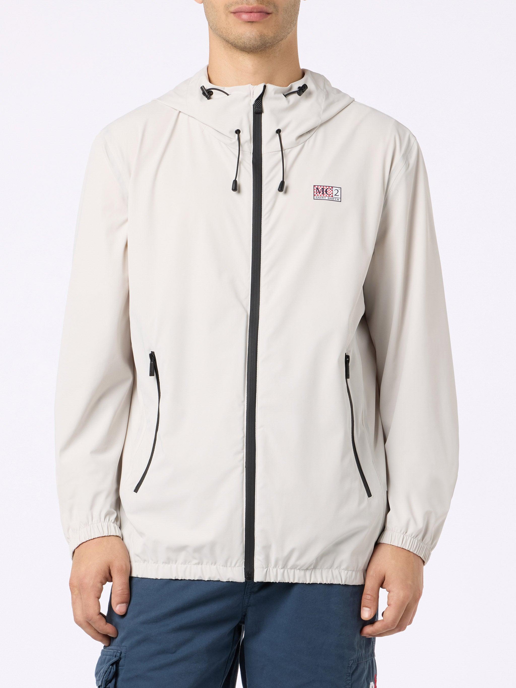 Man Hooded Lightweight Ice White Fabric Windbreaker Sloop