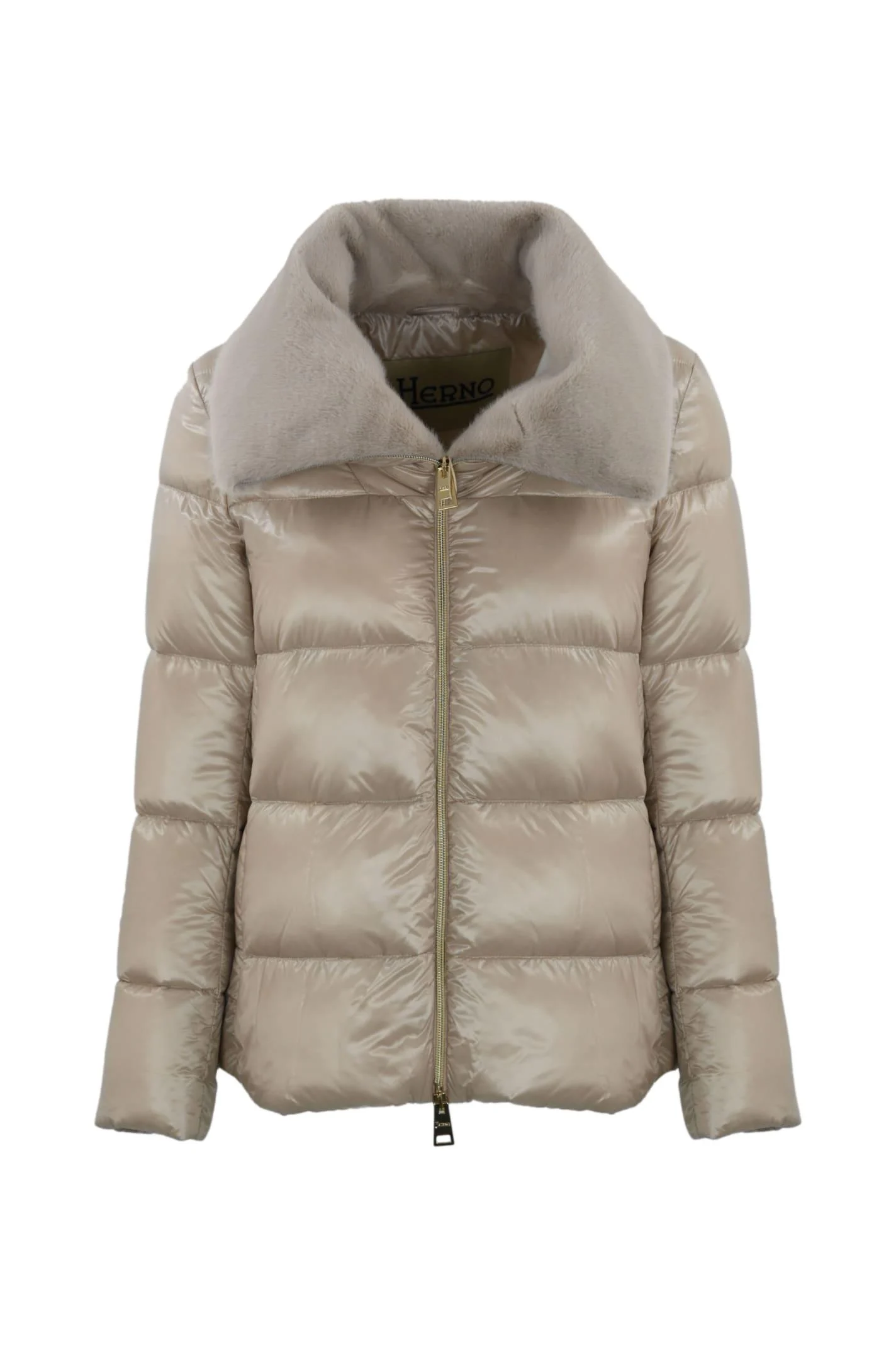 Quilted Down Jacket With Faux Fur