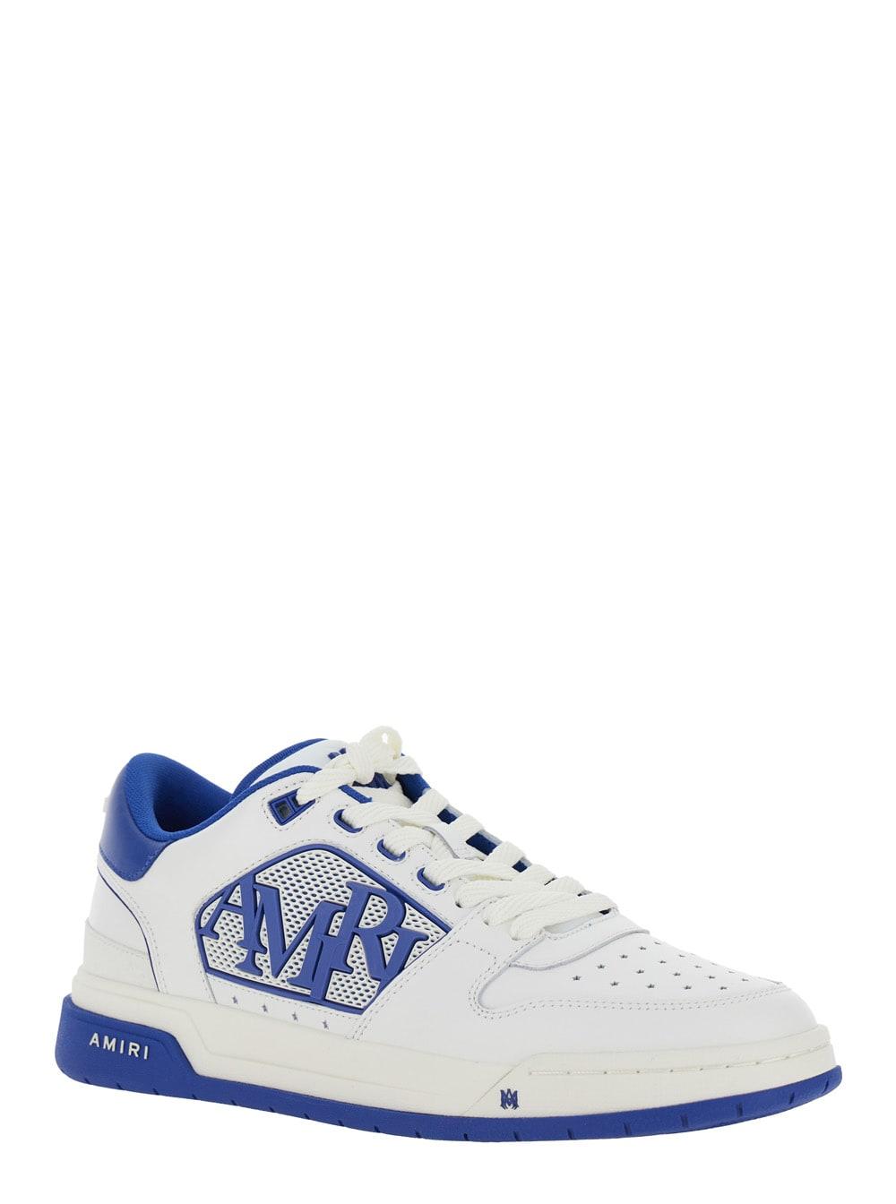 White And Blue Low Top Sneakers With Contrasting Logo Lettering In Cotton Man