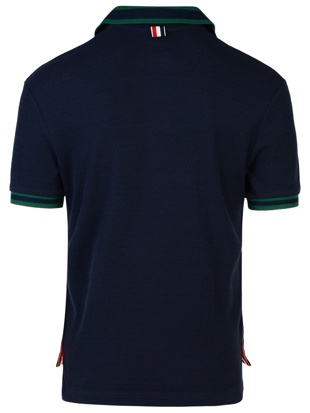 Thom Browne Navy Cotton Blend Polo Shirt Man