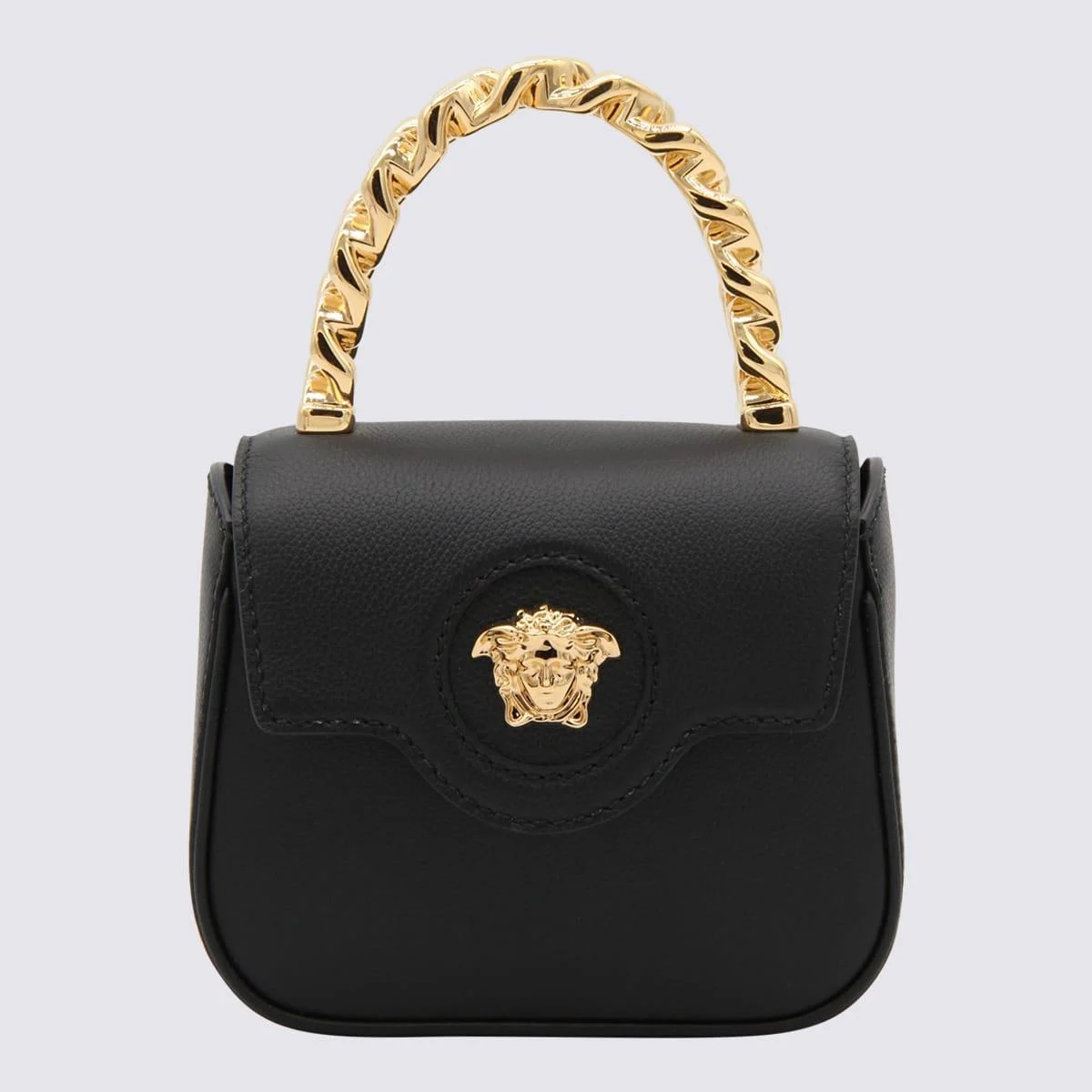 Black Leather La Medusa Mini Top Handle Bag