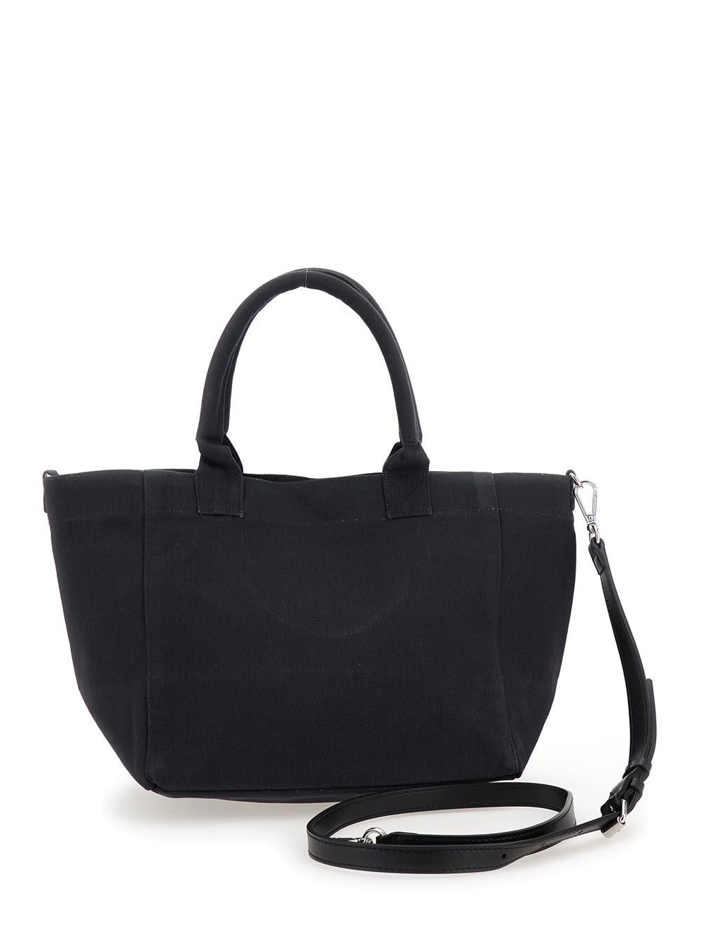 Black Tote Bag With Tonal Logo Lettering Embroidery In Cotton Woman