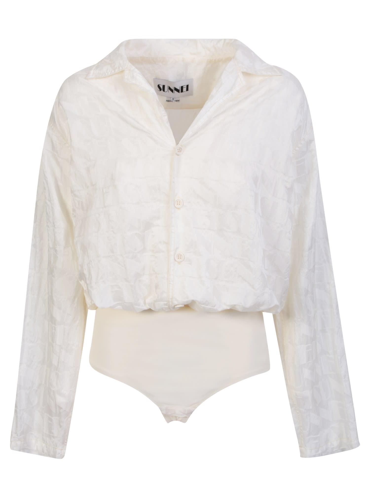 Jacquard Shirt Bodysuit In Cream