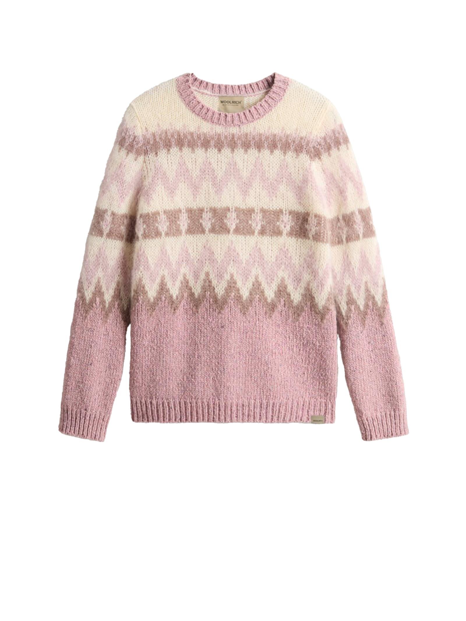 Pink Crewneck Sweater With Pattern