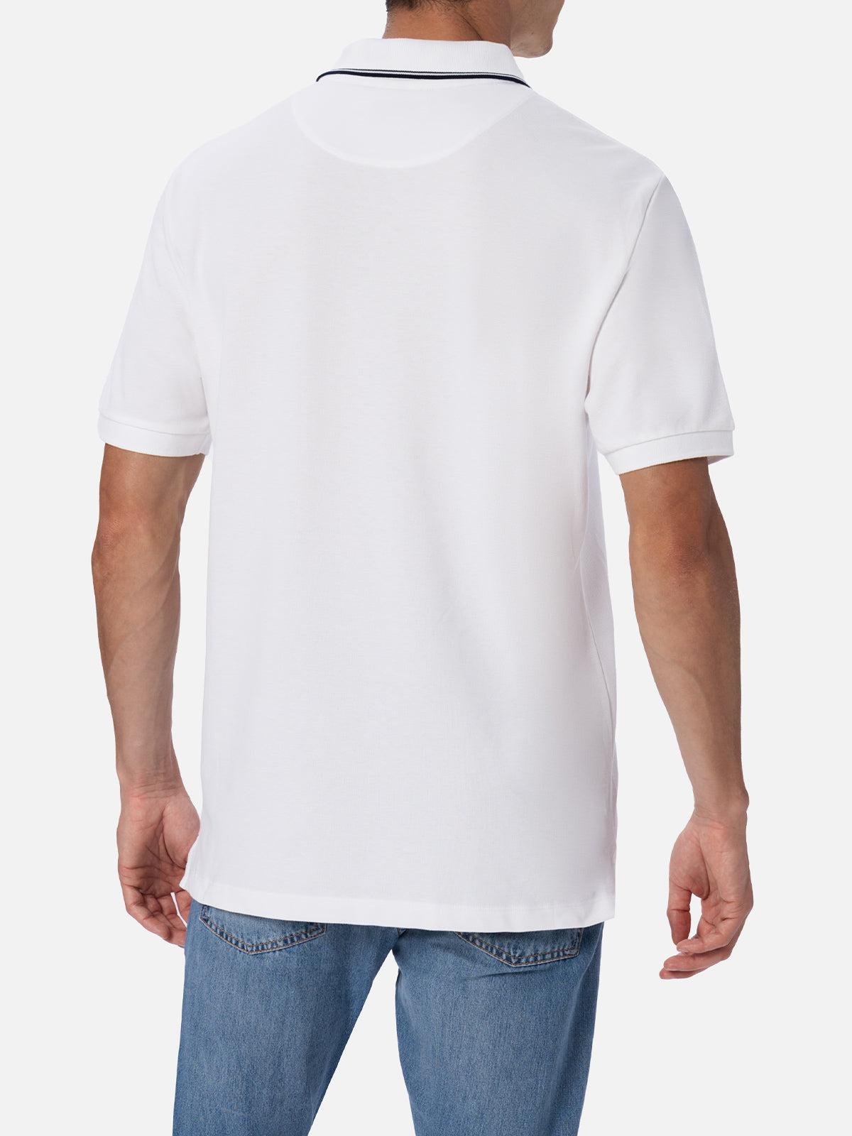 Man White Cotton Piquet Polo Shirt Beverly Hills