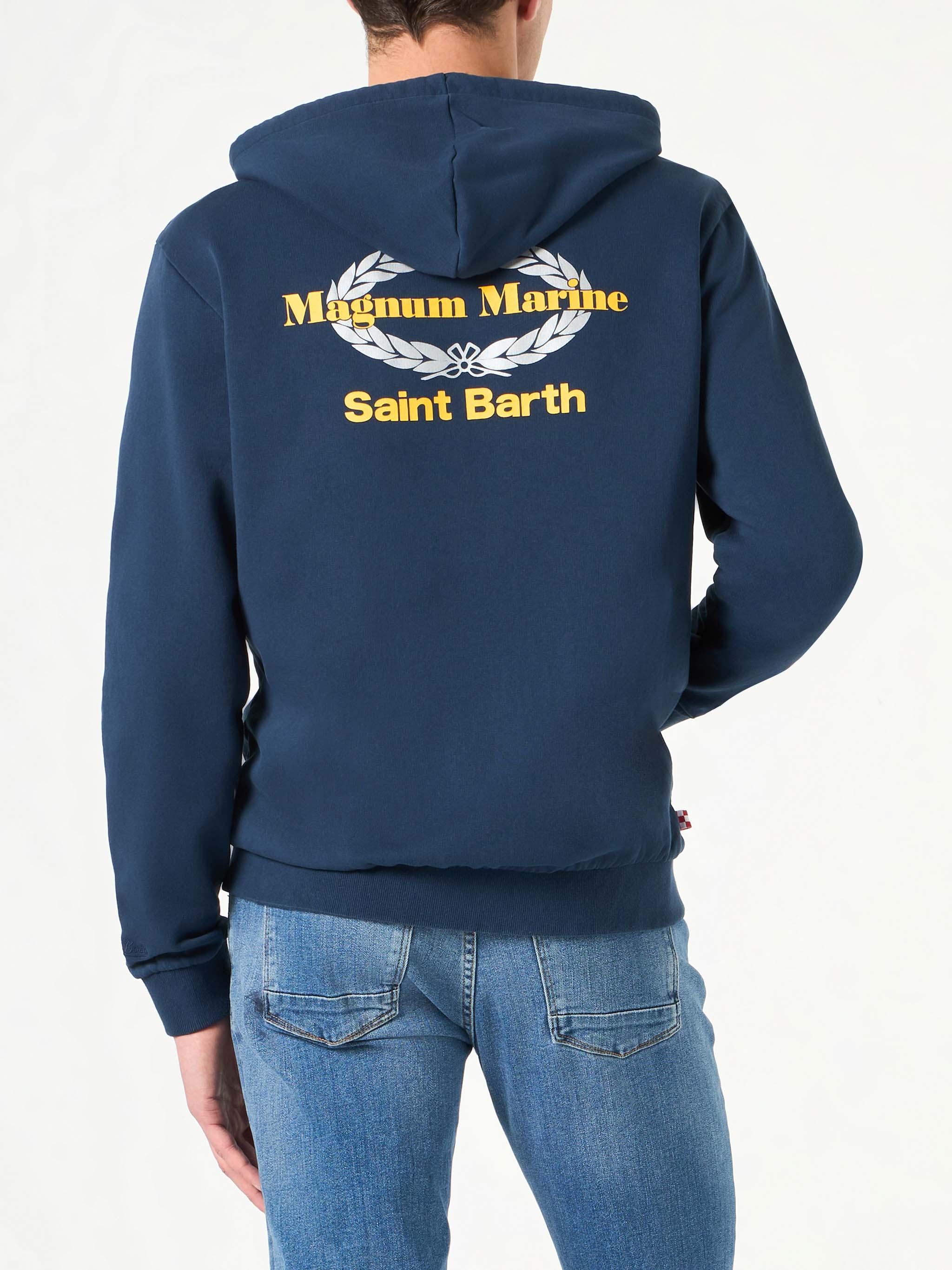 Blue Cotton Hoodie With Magnum Marine Saint Barth Embroidery | Magnum Marine Special Edition