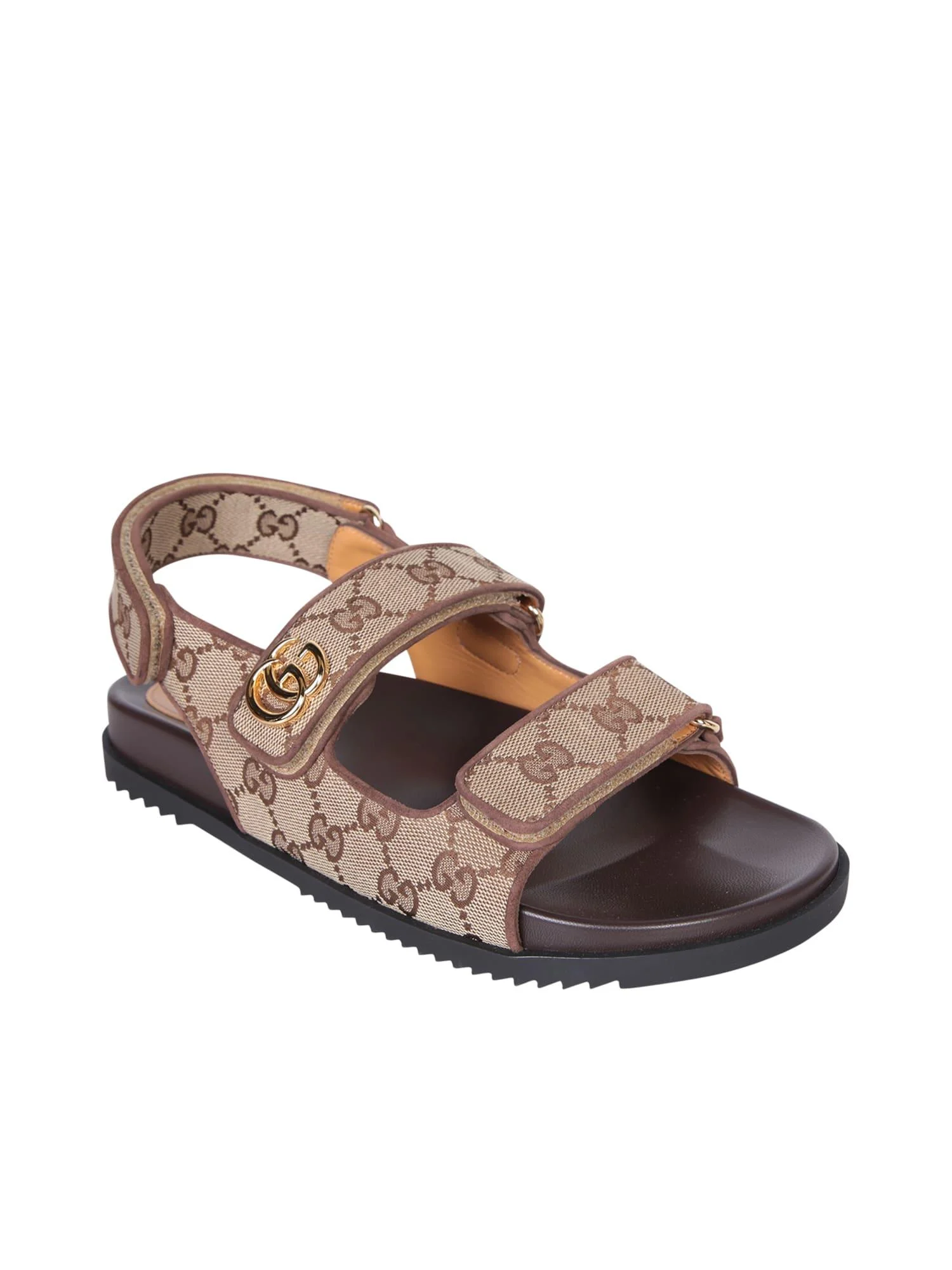 Gg All-over Double-buckle Beige Sandals