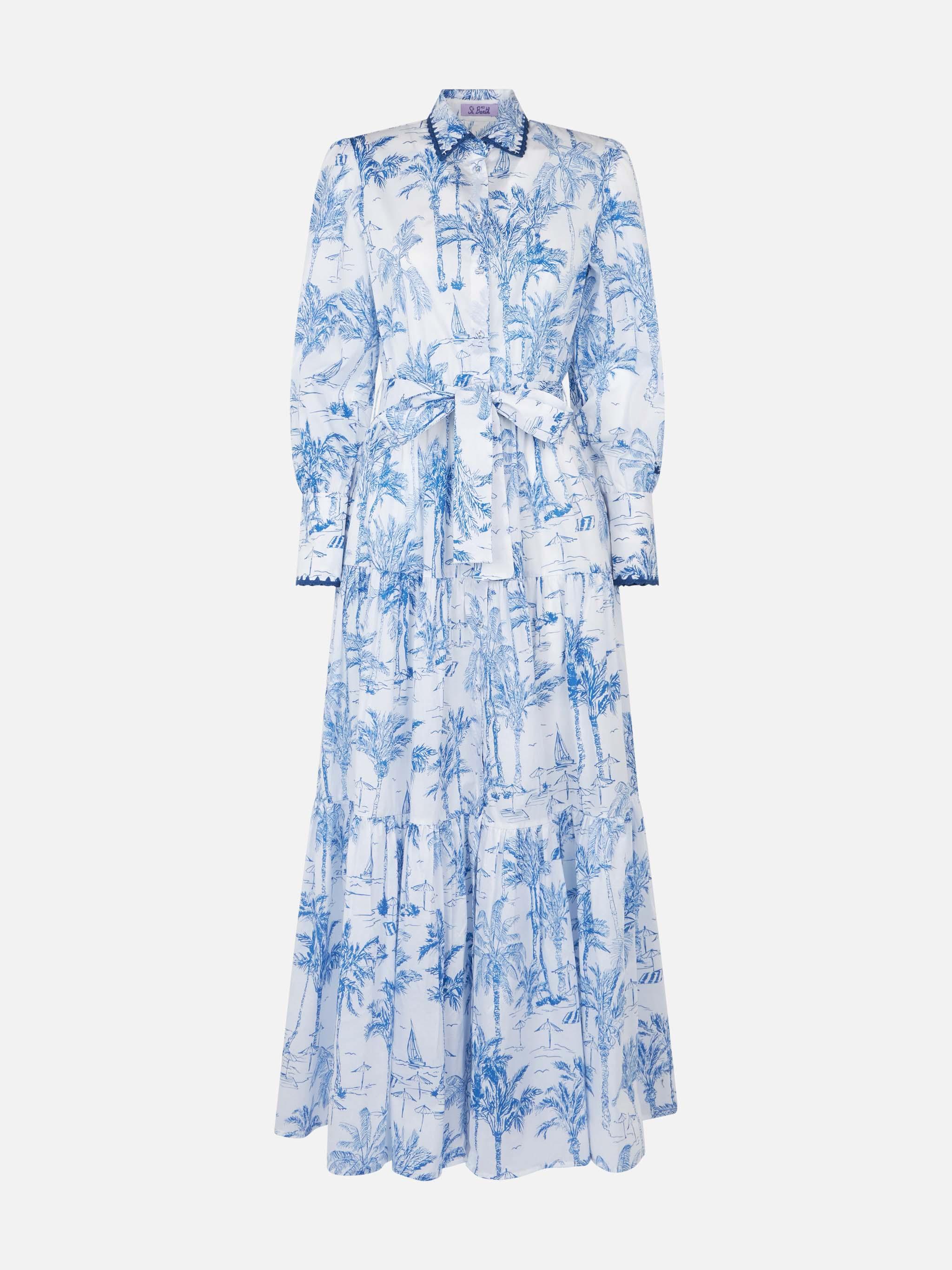 Woman Long Dress With Toile De Jouy Print