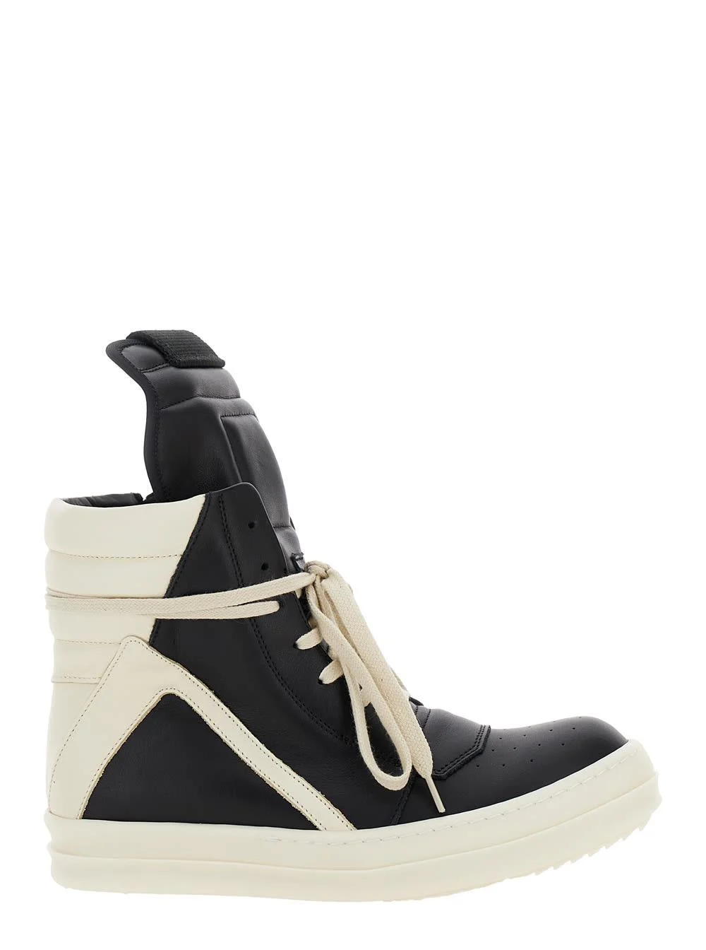 Geo-basket Black Anche White High-top Sneakers With Contrasting Details In Leather Woman