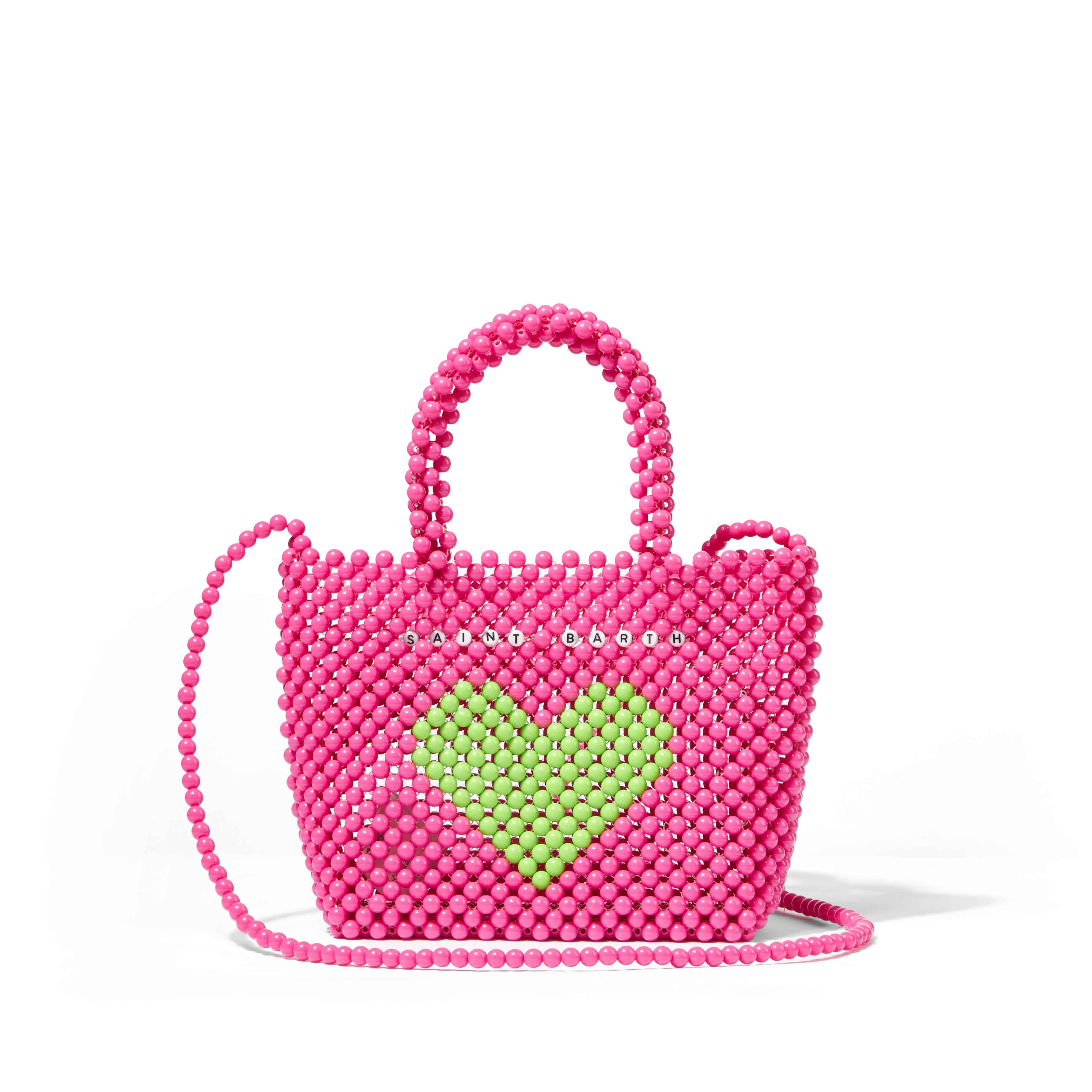 Beaded Pink Handbag With Green Heart