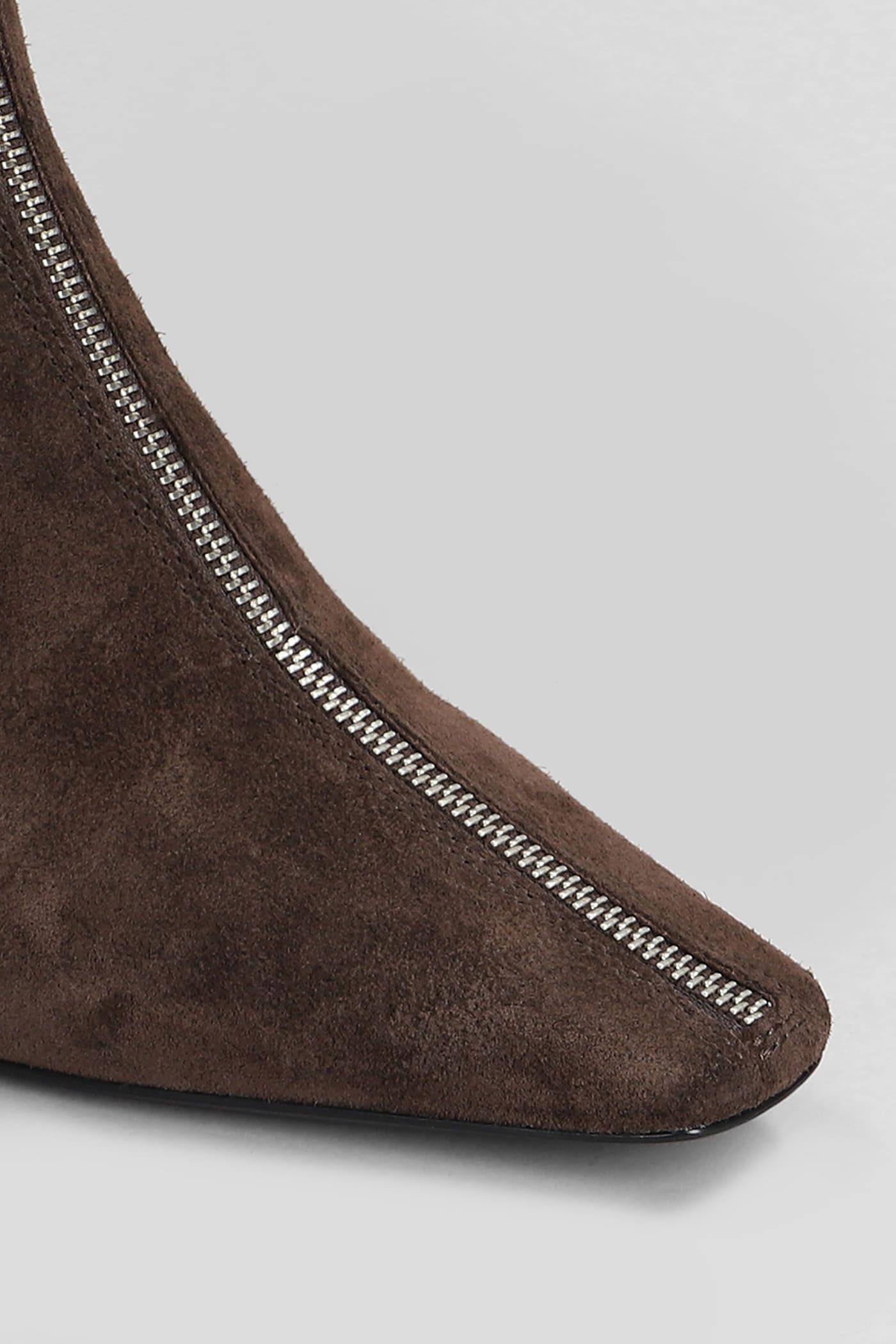 Ryder High Heels Ankle Boots In Brown Suede