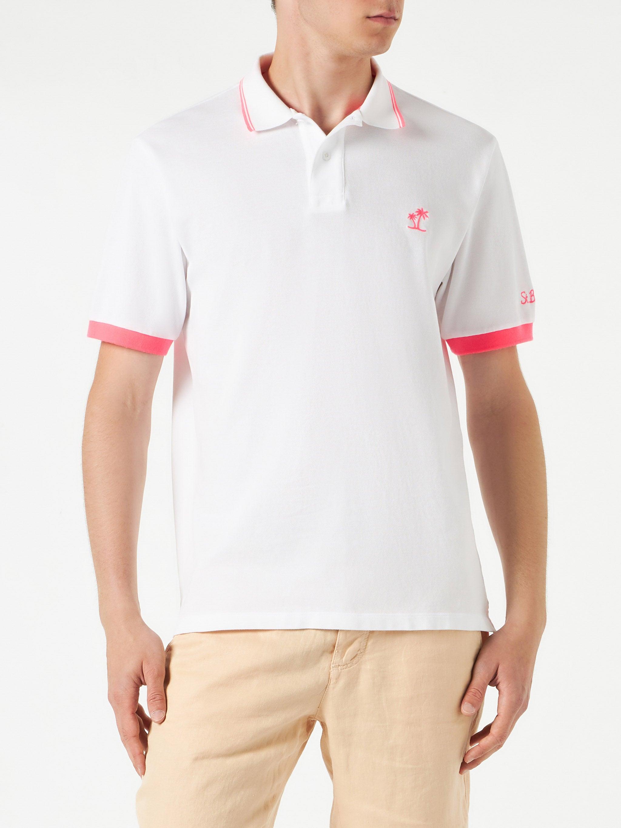 White Piquet Polo With Palm Embroidery