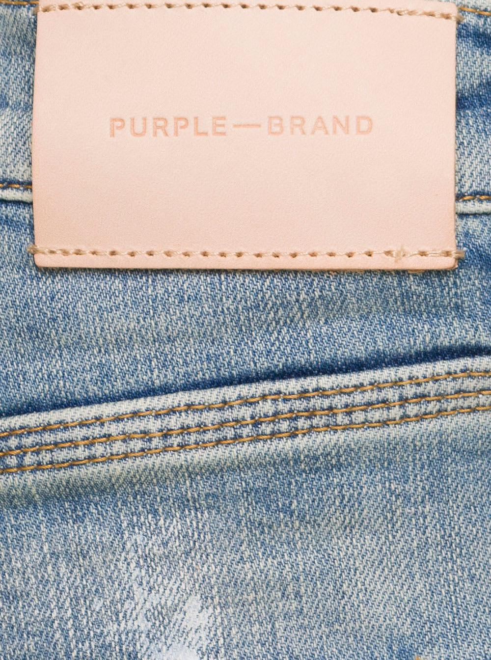 Light Blue Five Pockets Skinny Jeans With Paint Stains In Cotton Denim Man Purple Brand